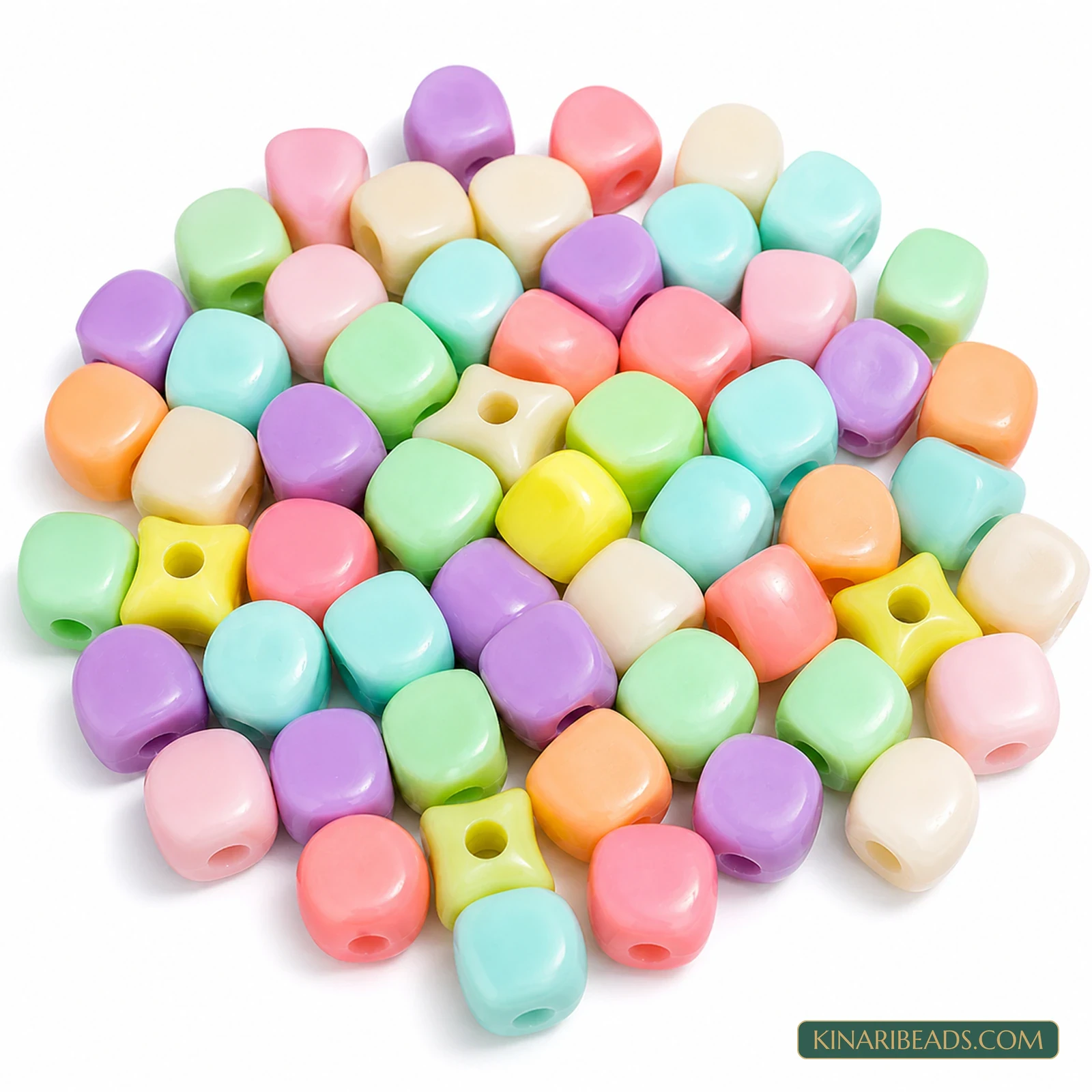 10x8mm Pastel Multicolour Rounded Cushion Acrylic Beads - 100g (Approx. 260 Pcs)