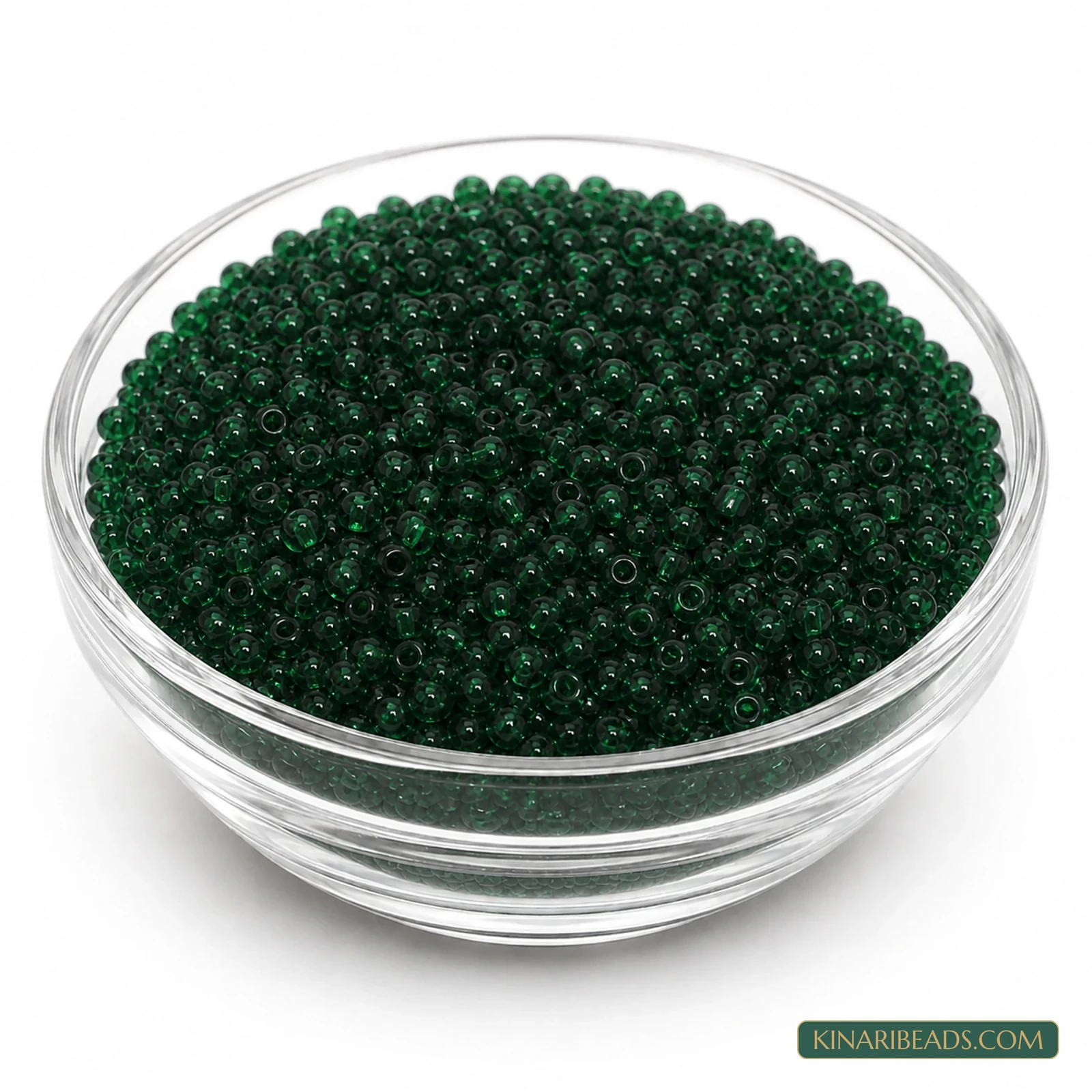 11/0 Transparent Glass Seed Beads – 100g Pack - Dark Green Trans colour