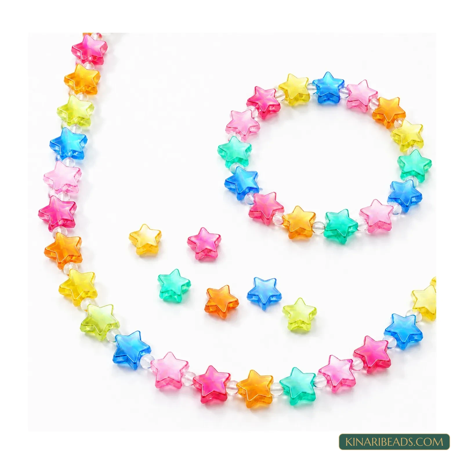 11mm Multicolour Transparent Star Acrylic Beads - 100g (Approx. 425 Pcs) product image