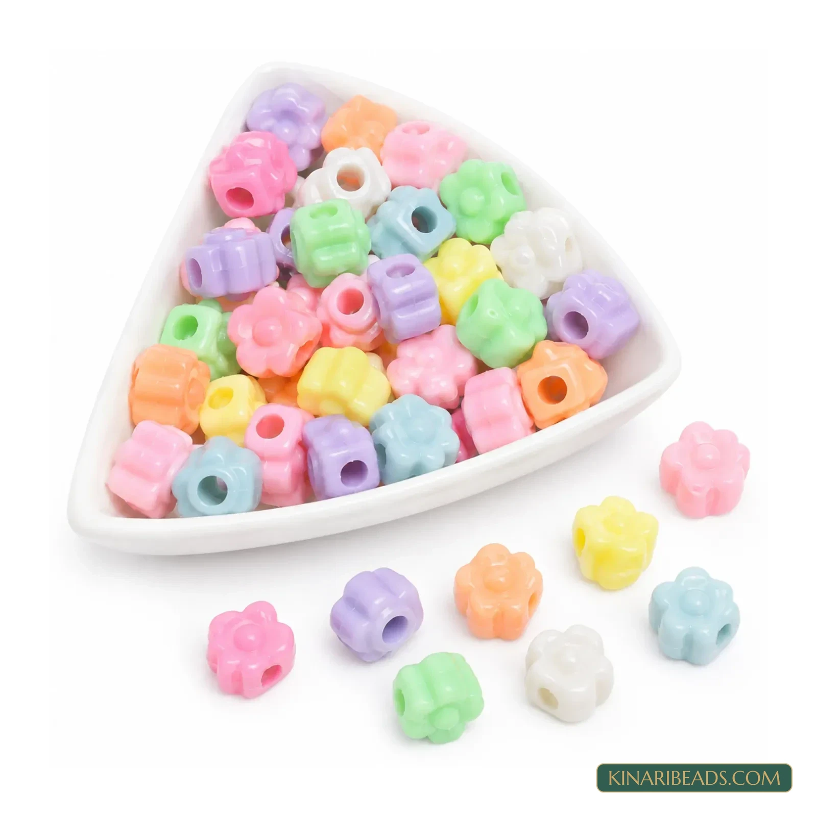 11mm Pastel Multicolour Assorted Flower & Barrel Acrylic Beads - 100g (Approx. 170 Pcs) product image