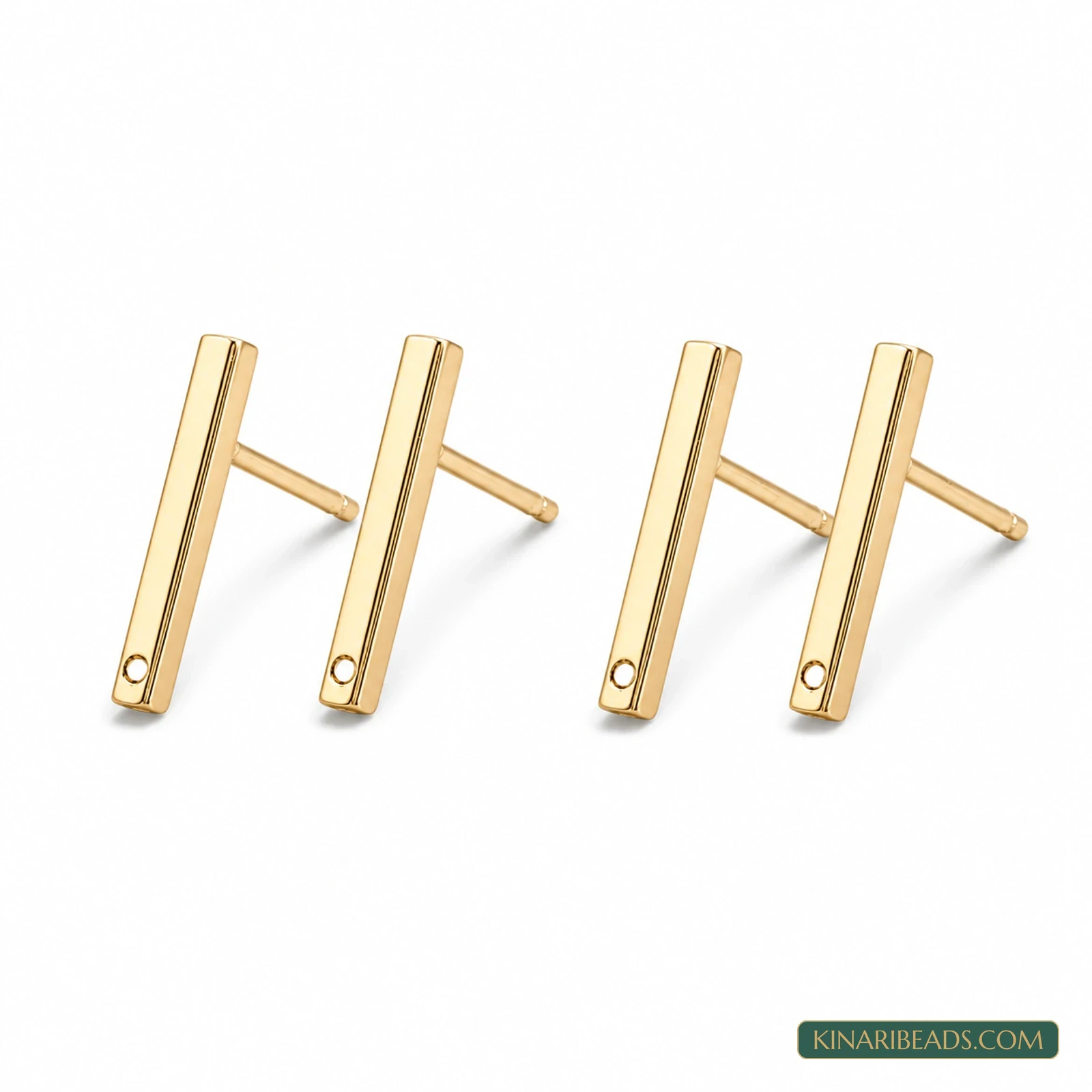 12.5mm 18K Gold Plated Brass Stud Earring Posts with Loop - 2 Pairs