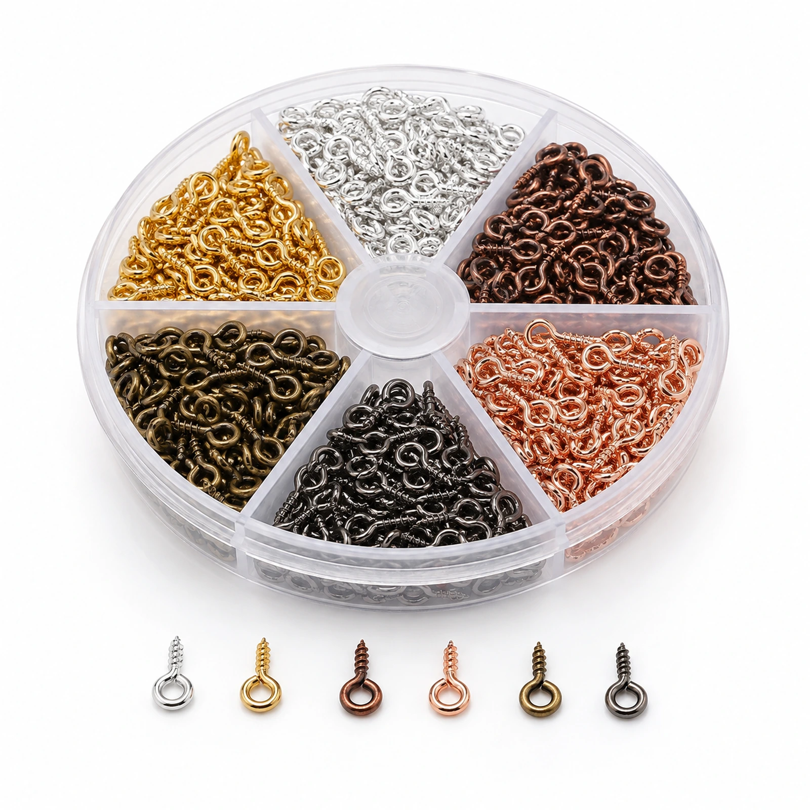 120-Piece Screw Eye Pin Peg Bails Kit – 6 Colours