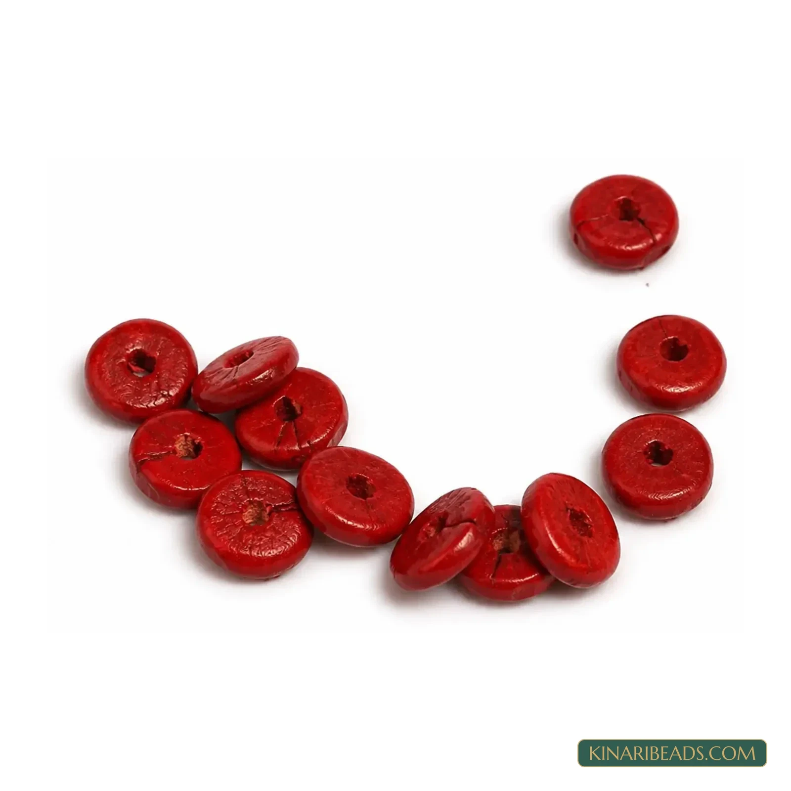 12mm Coloured Wooden Disc Spacer Beads - 100g - Red colour