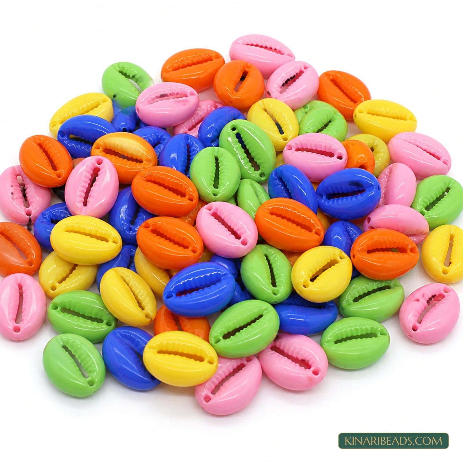 12x10mm Multicolour Kodi Cowrie Shell Acrylic Beads - 100g (Approx. 345 Pcs)