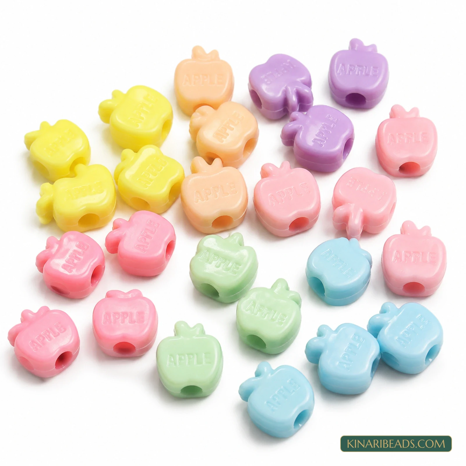 12x11mm Pastel Multicolour Embossed Apple Acrylic Beads - 100g (Approx. 205 Pcs)