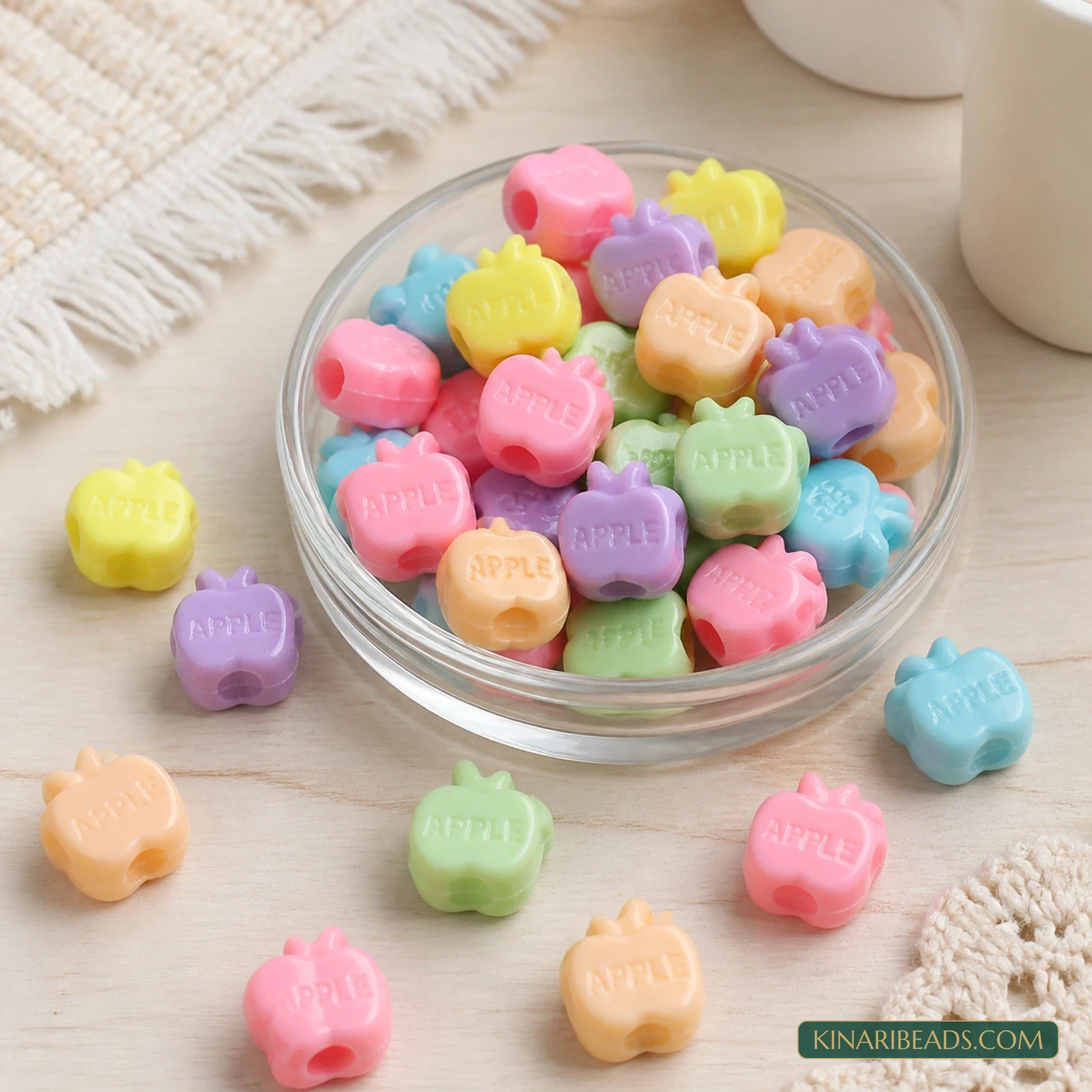 12x11mm Pastel Multicolour Embossed Apple Acrylic Beads - 100g (Approx. 205 Pcs) product image