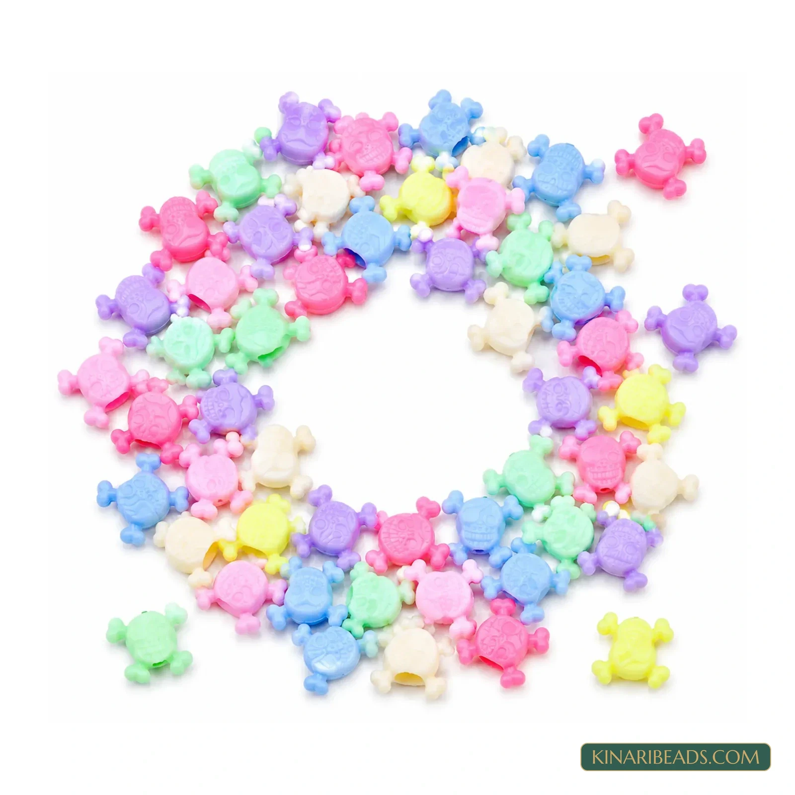 12x14mm Pastel Multicolour Skull & Crossbones Acrylic Beads - 100g (Approx. 210 Pcs)
