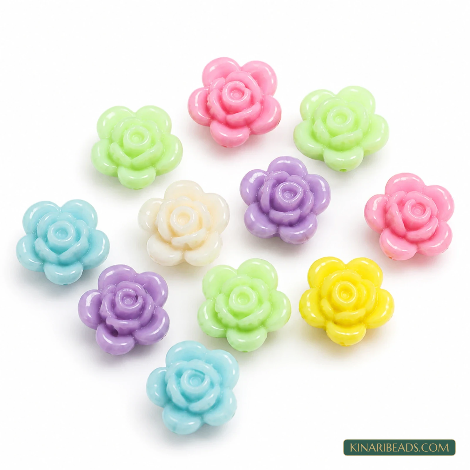 12x7mm Pastel Multicolour Rose Flower Acrylic Beads - 100g (Approx. 230 Pcs)