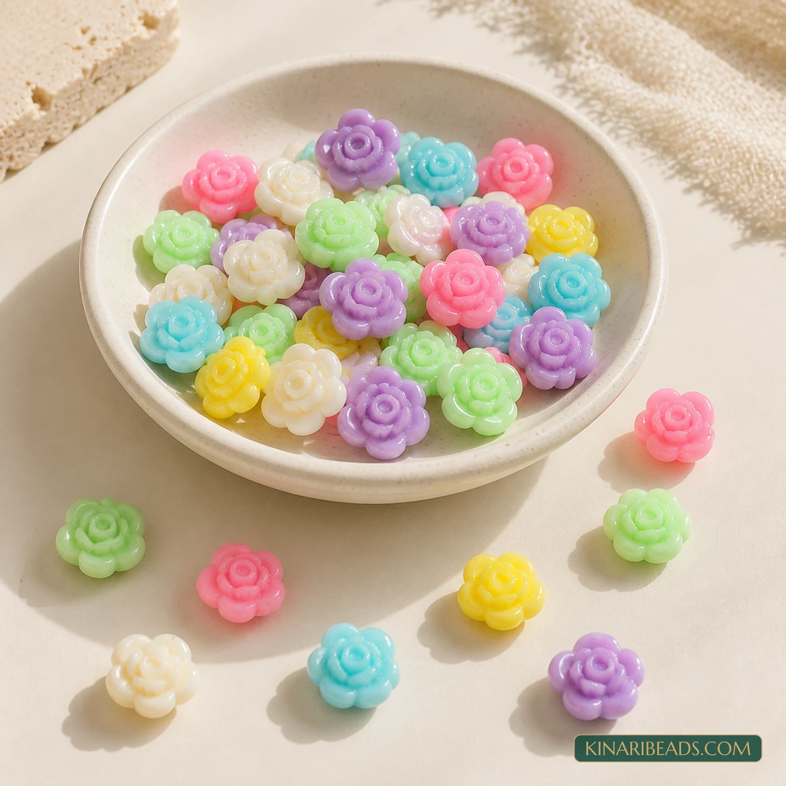 12x7mm Pastel Multicolour Rose Flower Acrylic Beads - 100g (Approx. 230 Pcs) product image