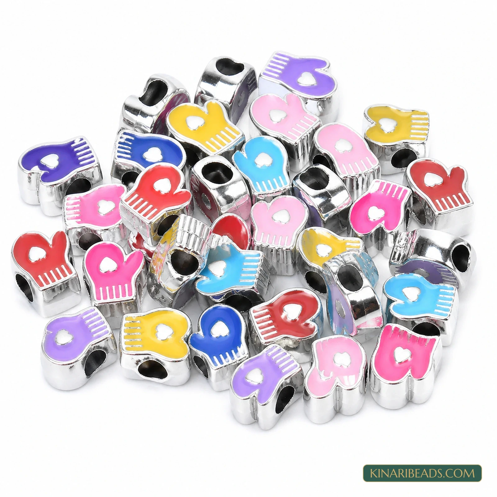 13x10x8mm Multicolour Enamel Mitten Large-Hole Acrylic Beads - 20 Pcs