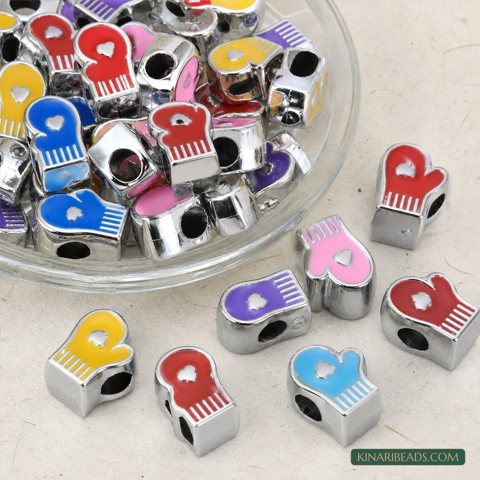 13x10x8mm Multicolour Enamel Mitten Large-Hole Acrylic Beads - 20 Pcs product image