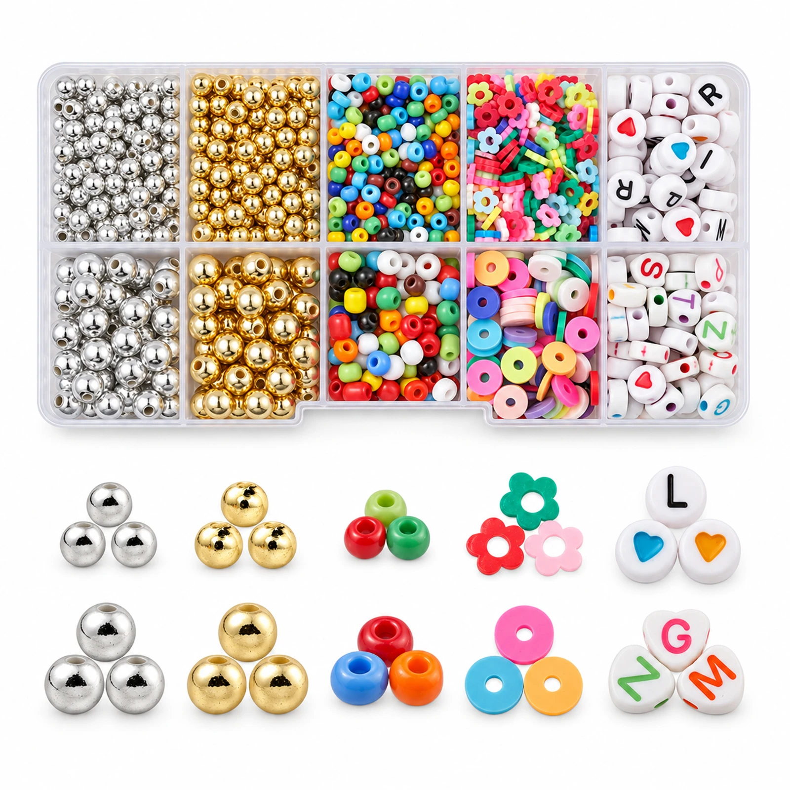 1420-Piece Mixed Bracelet Beads & Thread Kit - Multicolor colour