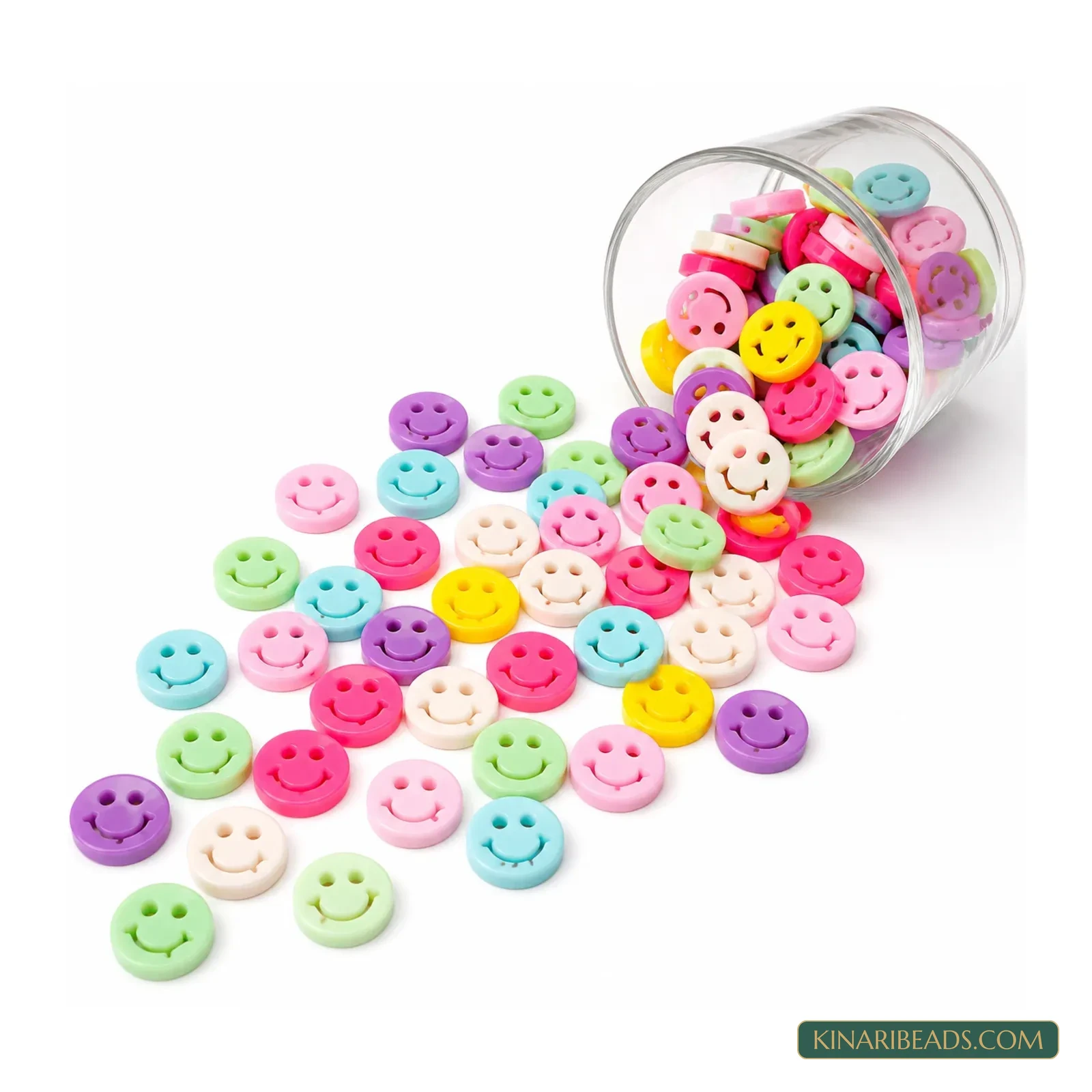 14mm Pastel Multicolour Smiley Face Flat Round Acrylic Beads - 100g (Approx. 270 Pcs) product image