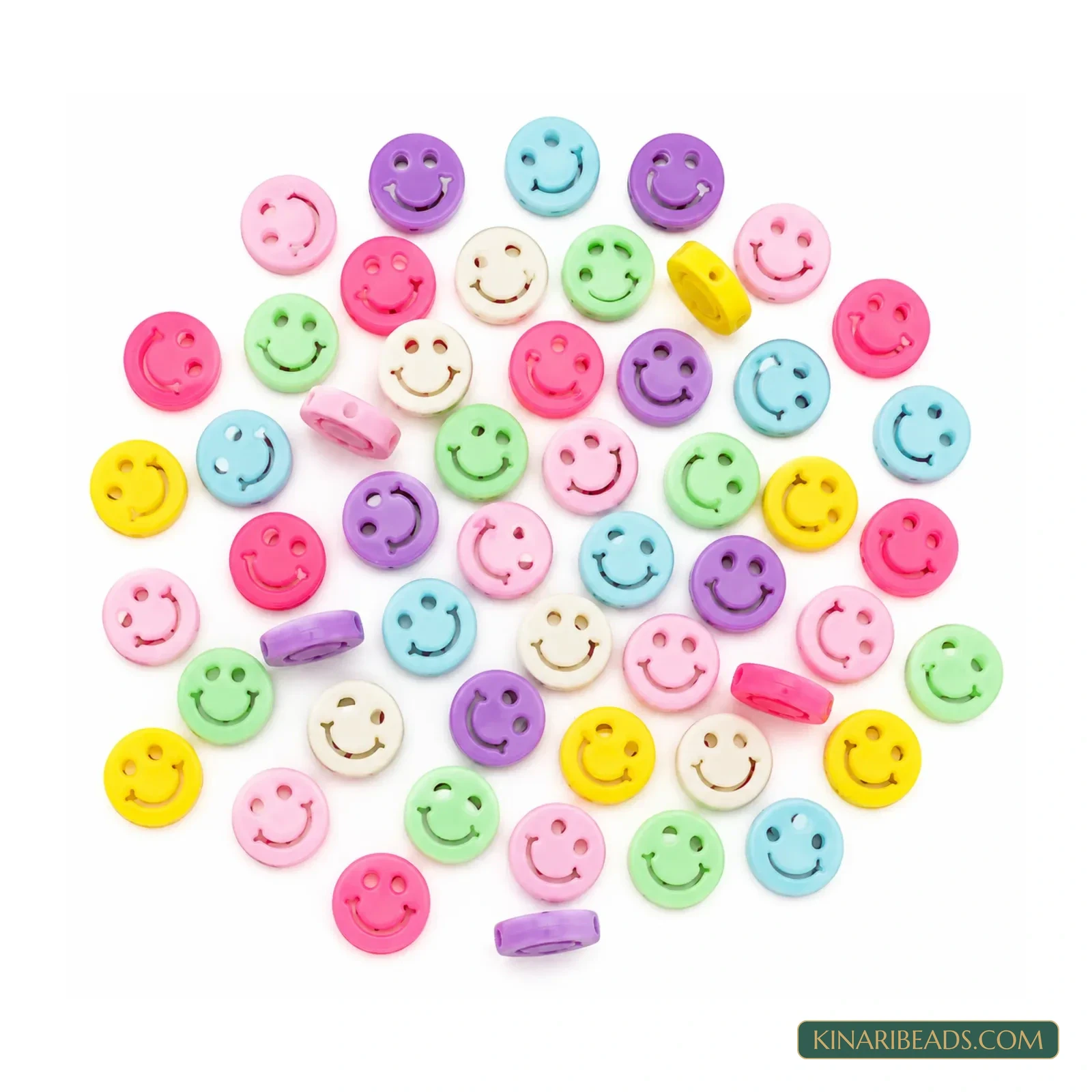 14mm Pastel Multicolour Smiley Face Flat Round Acrylic Beads - 100g (Approx. 270 Pcs)