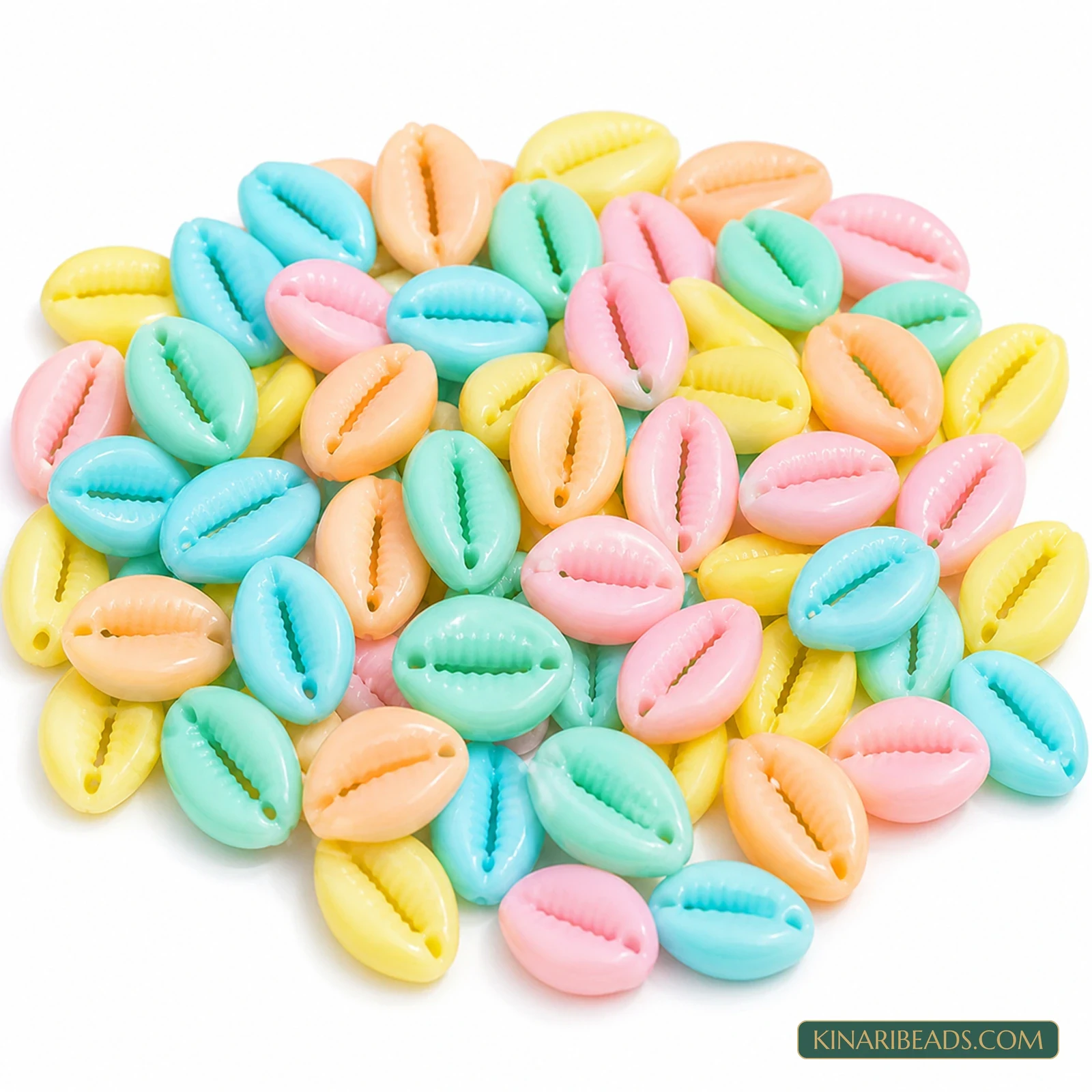 14x10mm Pastel Multicolour Cowrie Shell Acrylic Beads - 100g (Approx. 350 Pcs)