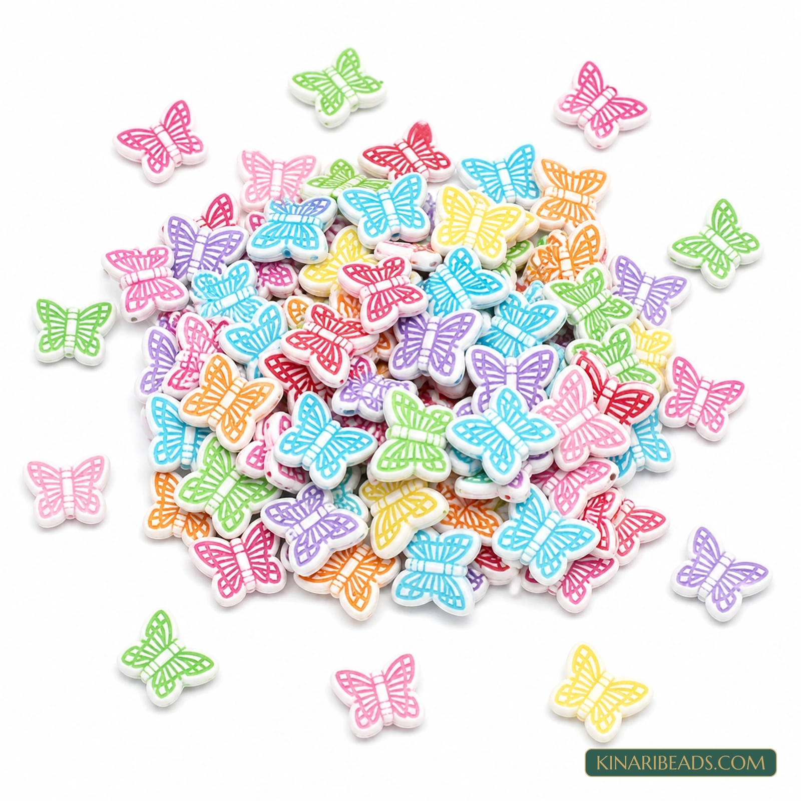 14x11mm Multicolour Printed Butterfly Acrylic Beads - 100g (Approx. 340 Pcs)