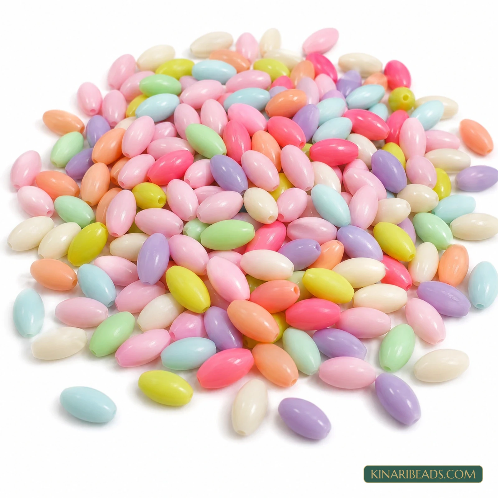 14x7mm Pastel Multicolour Rice Oval Acrylic Beads - 100g (Approx. 240 Pcs)