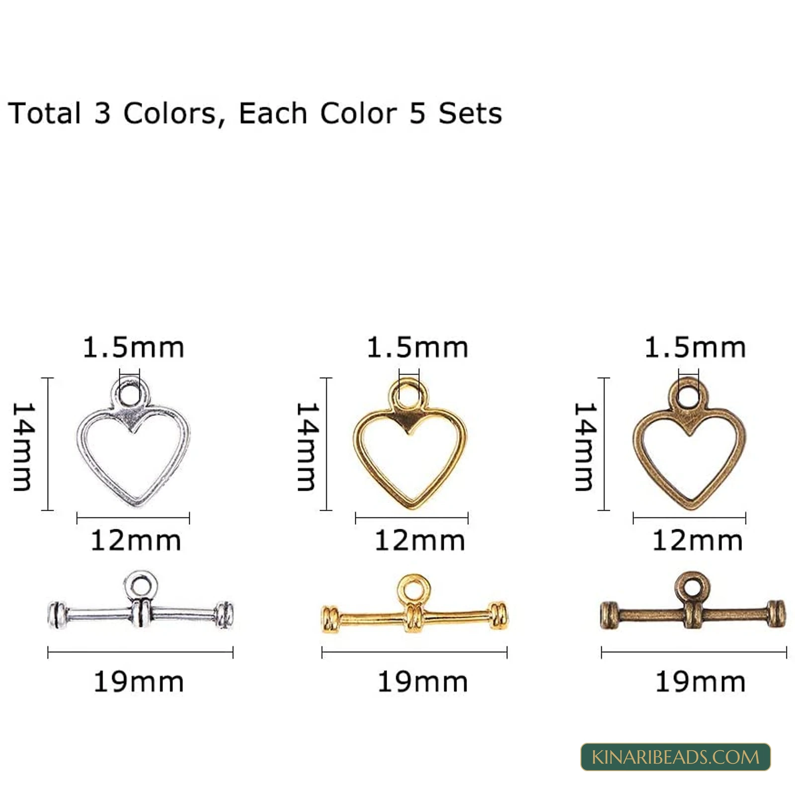 150-Set Heart Toggle Clasps Kit – 3 Colours product image