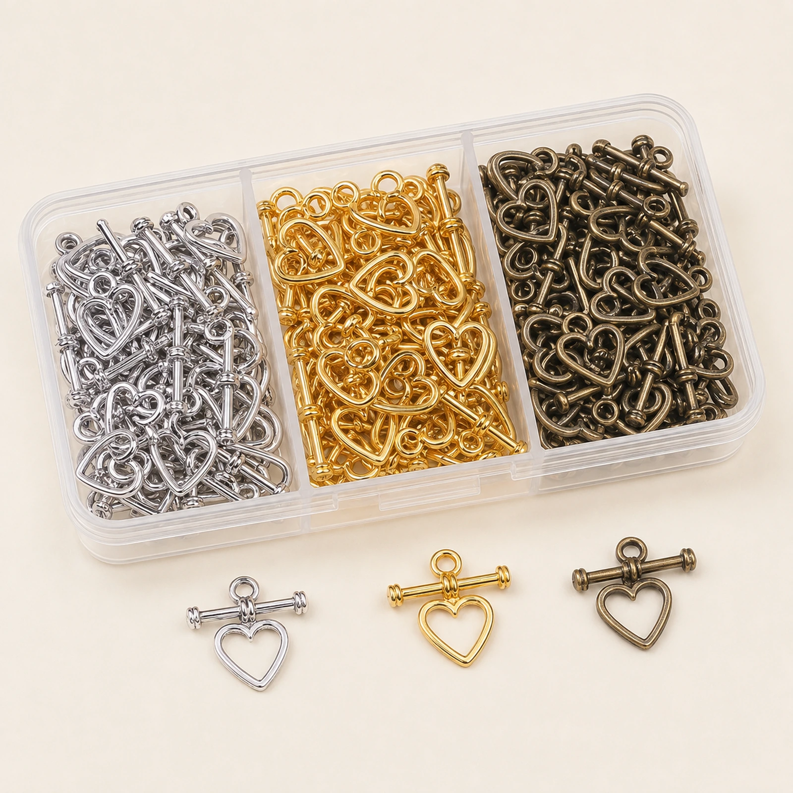 150-Set Heart Toggle Clasps Kit – 3 Colours