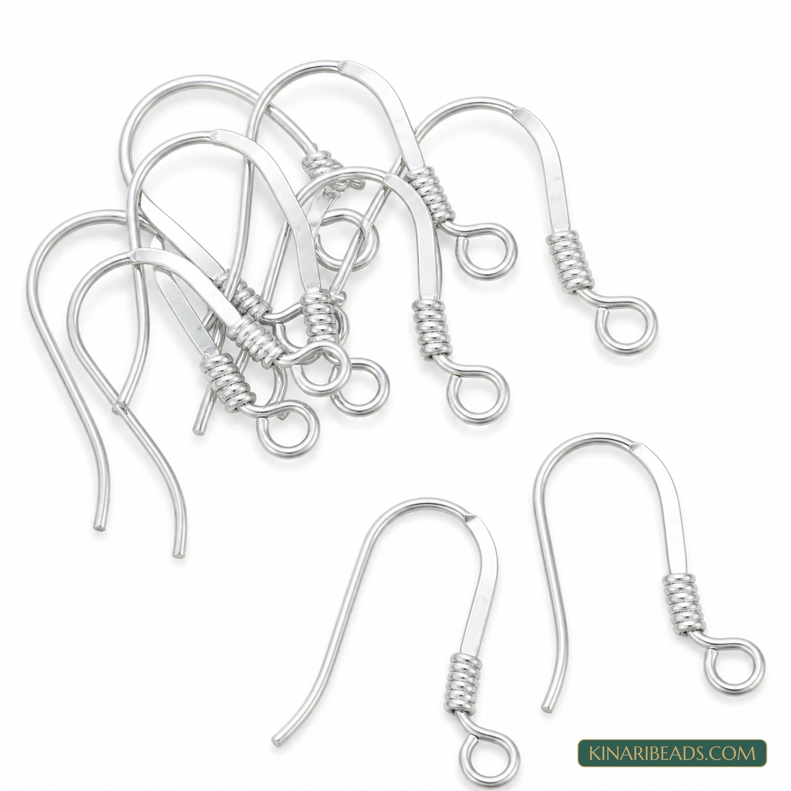 15mm Rhodium Plated Brass Flat French Ear Hooks - 10 Pcs