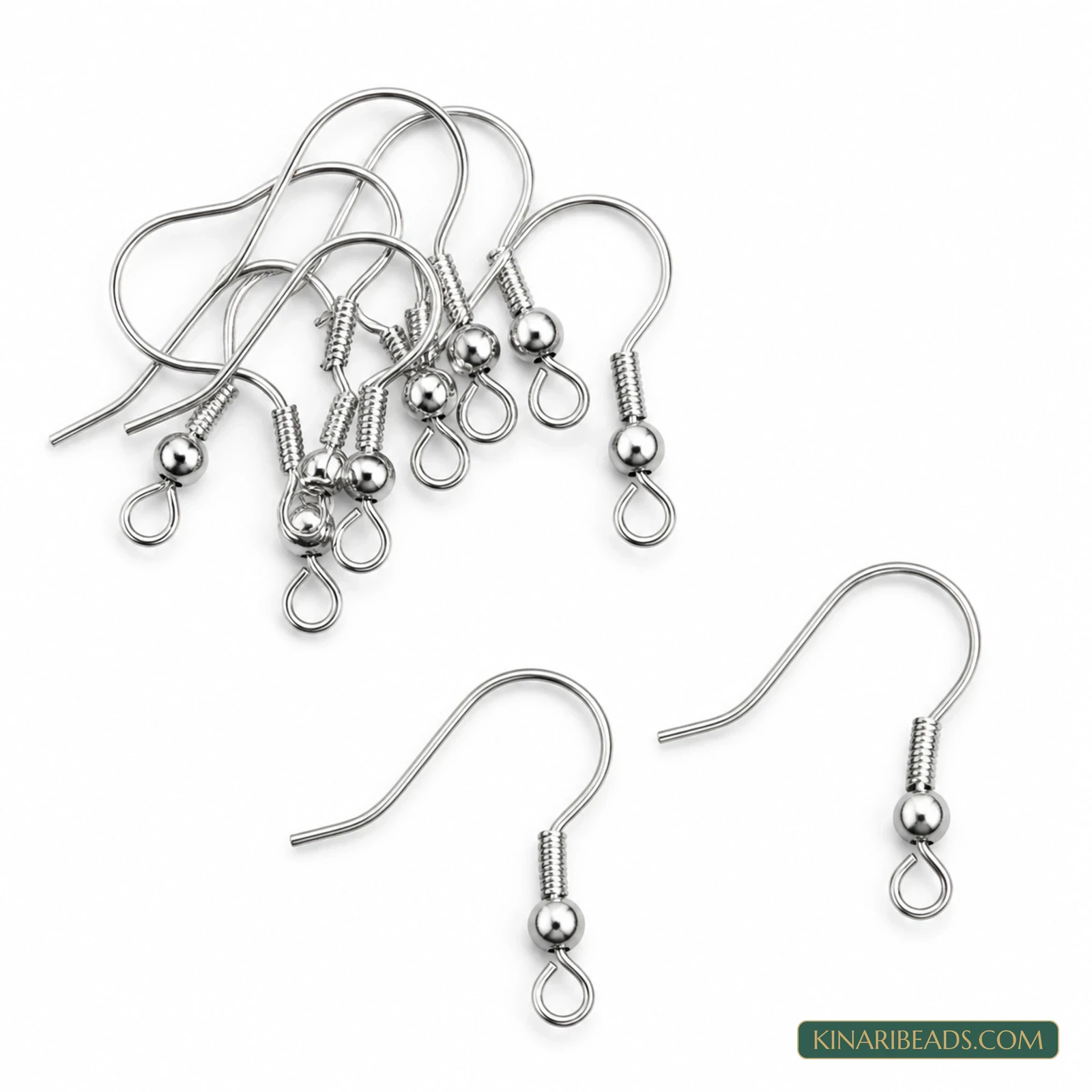 15mm Rhodium Plated Brass French Fishhook Ear Wires - 10 Pcs