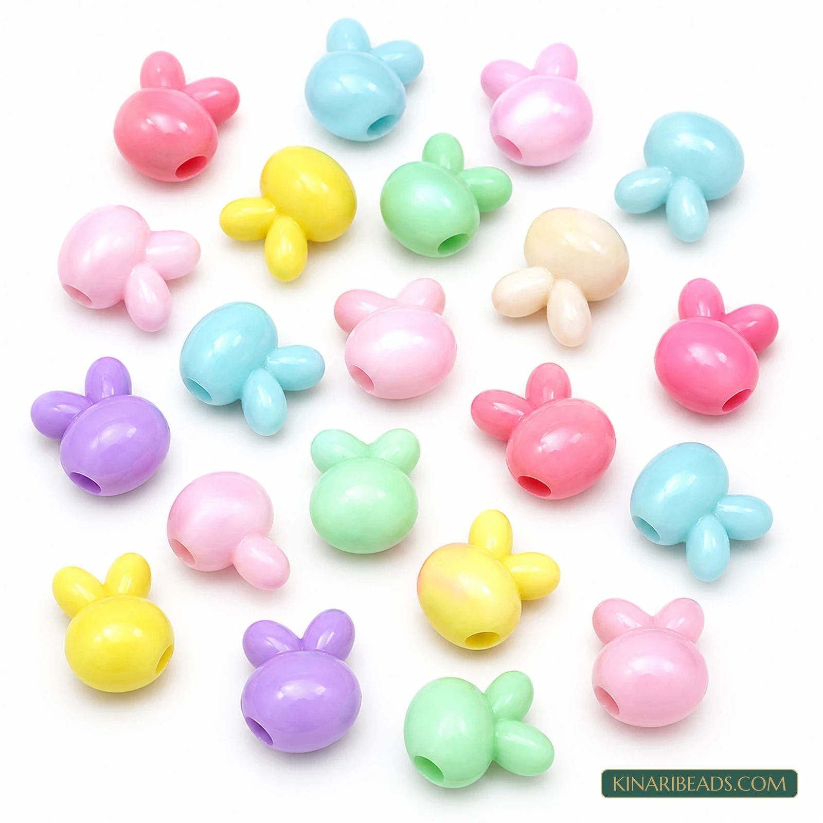 15x13mm Pastel Multicolour Bunny Rabbit Acrylic Beads - 100g & 1kg