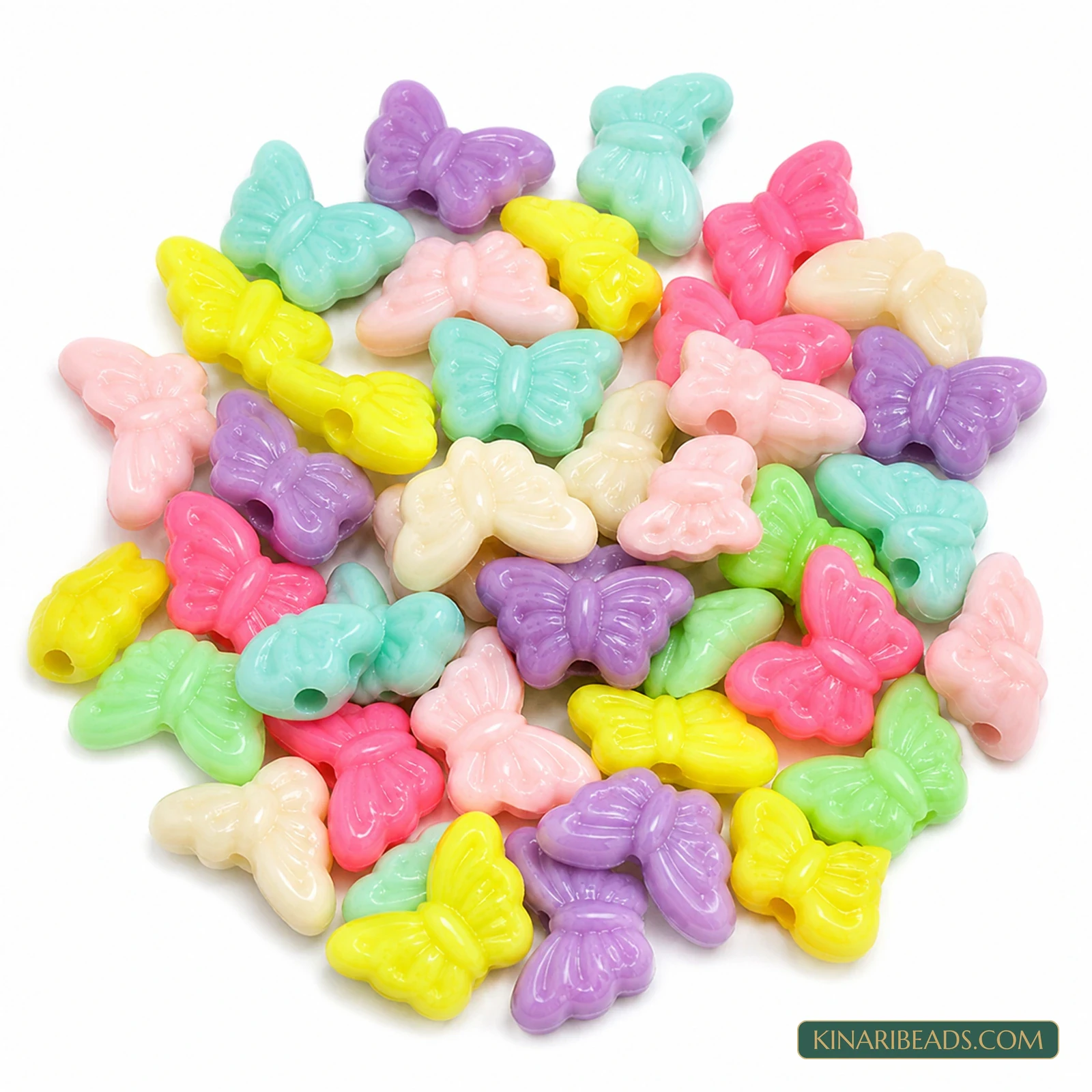 15x8mm Pastel Multicolour Embossed Butterfly Acrylic Beads - 100g (Approx. 370 Pcs)