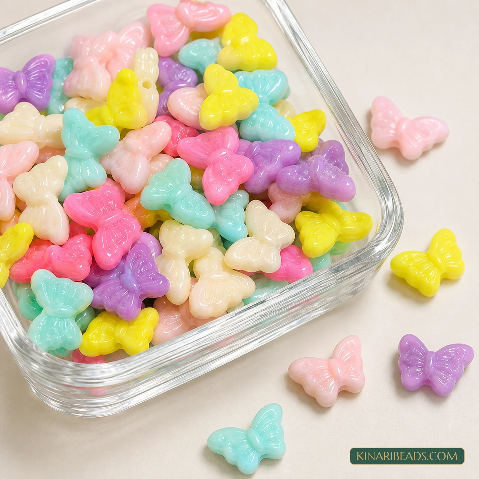 15x8mm Pastel Multicolour Embossed Butterfly Acrylic Beads - 100g (Approx. 370 Pcs) product image