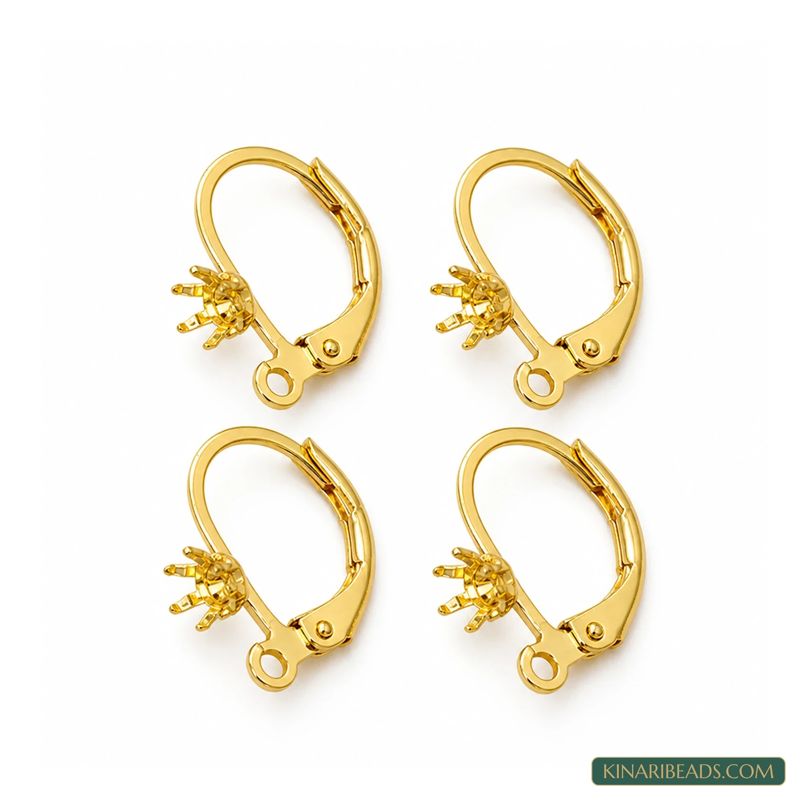 16x10mm Golden Brass Earring Hooks – 4 Pack, Kinari Style EF110