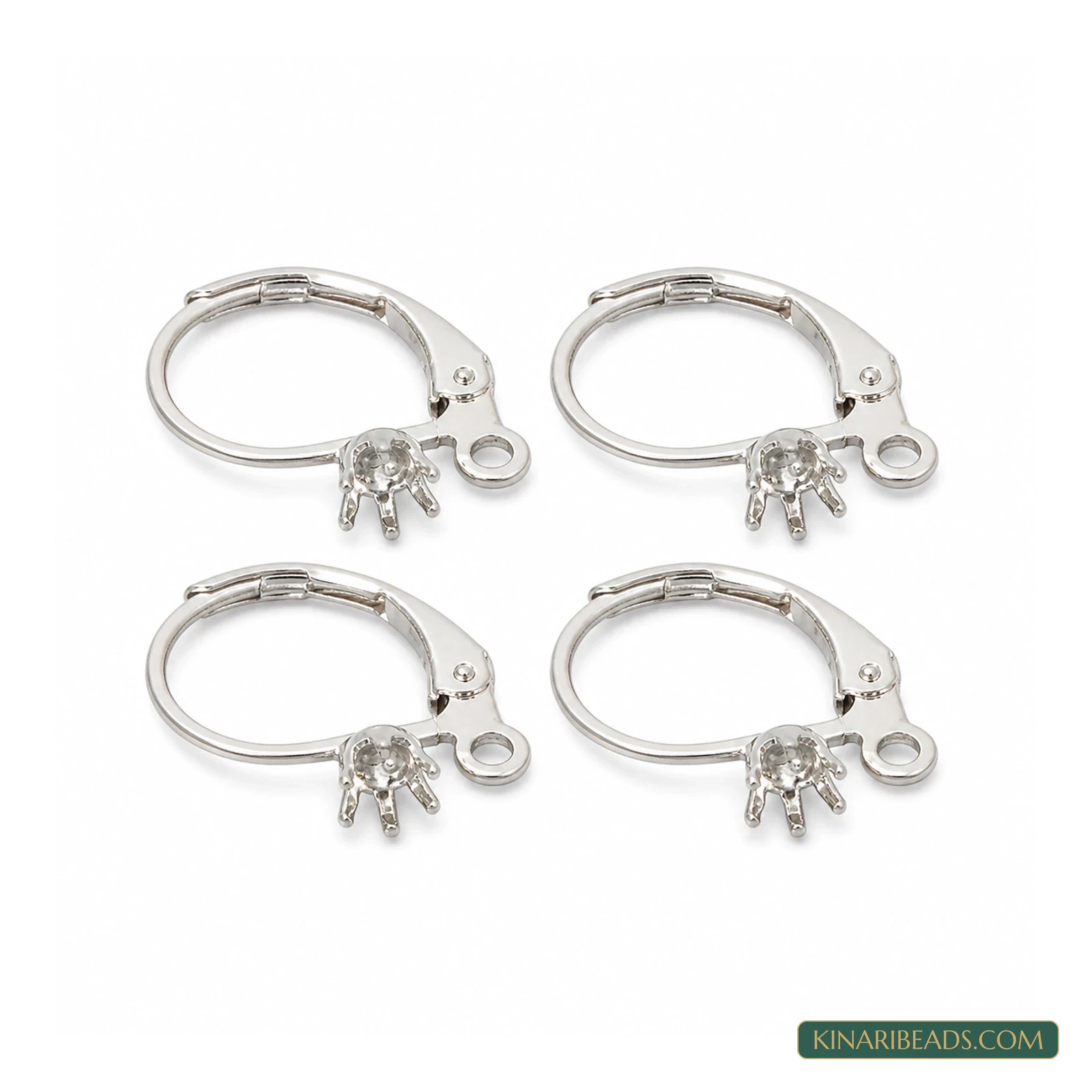 16x10mm Golden Brass Earring Hooks – 4 Pack, Kinari Style EF110 - Silver colour