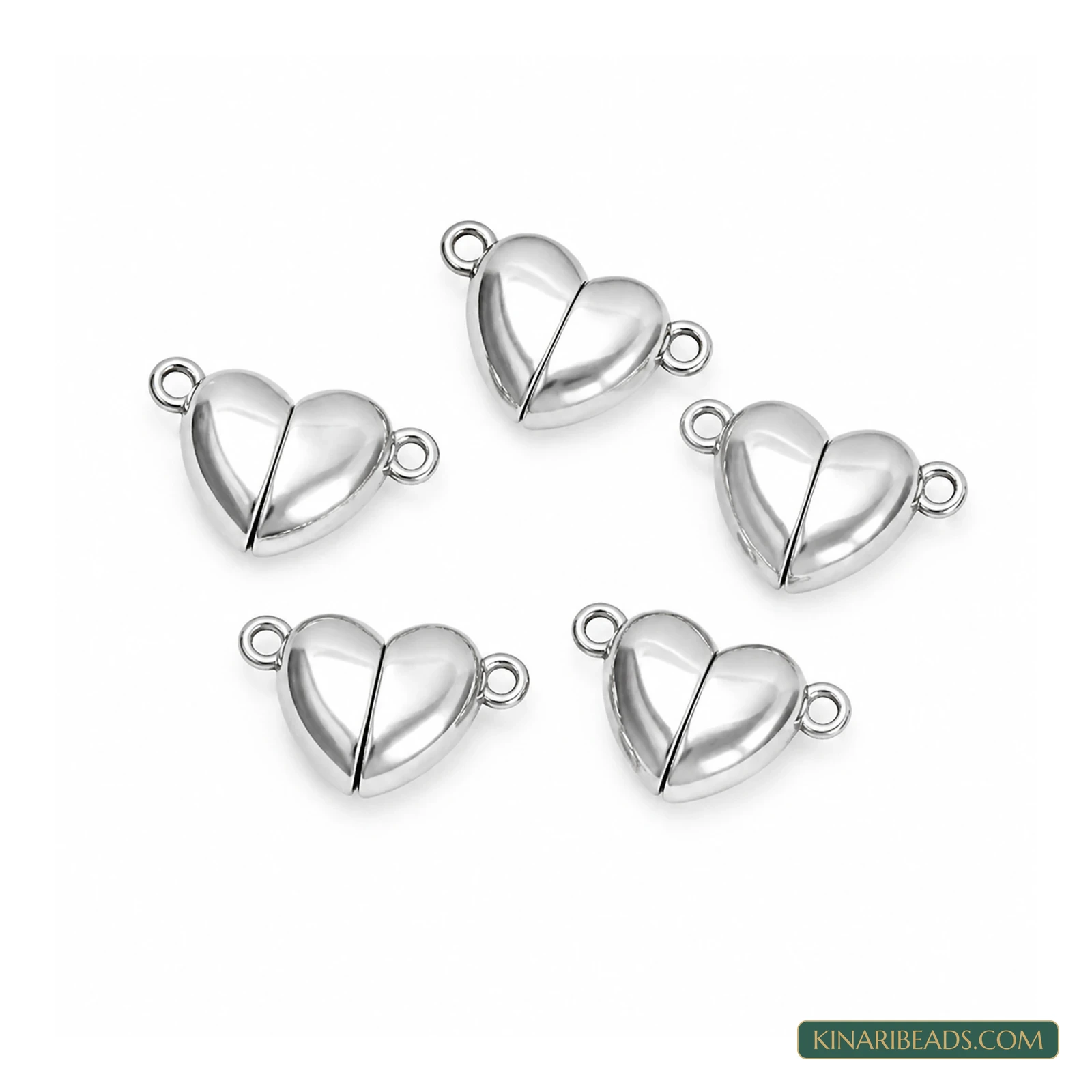 16X11mm Love Heart Magnetic Jewellery Clasp Connectors – 5 Pcs - Silver colour