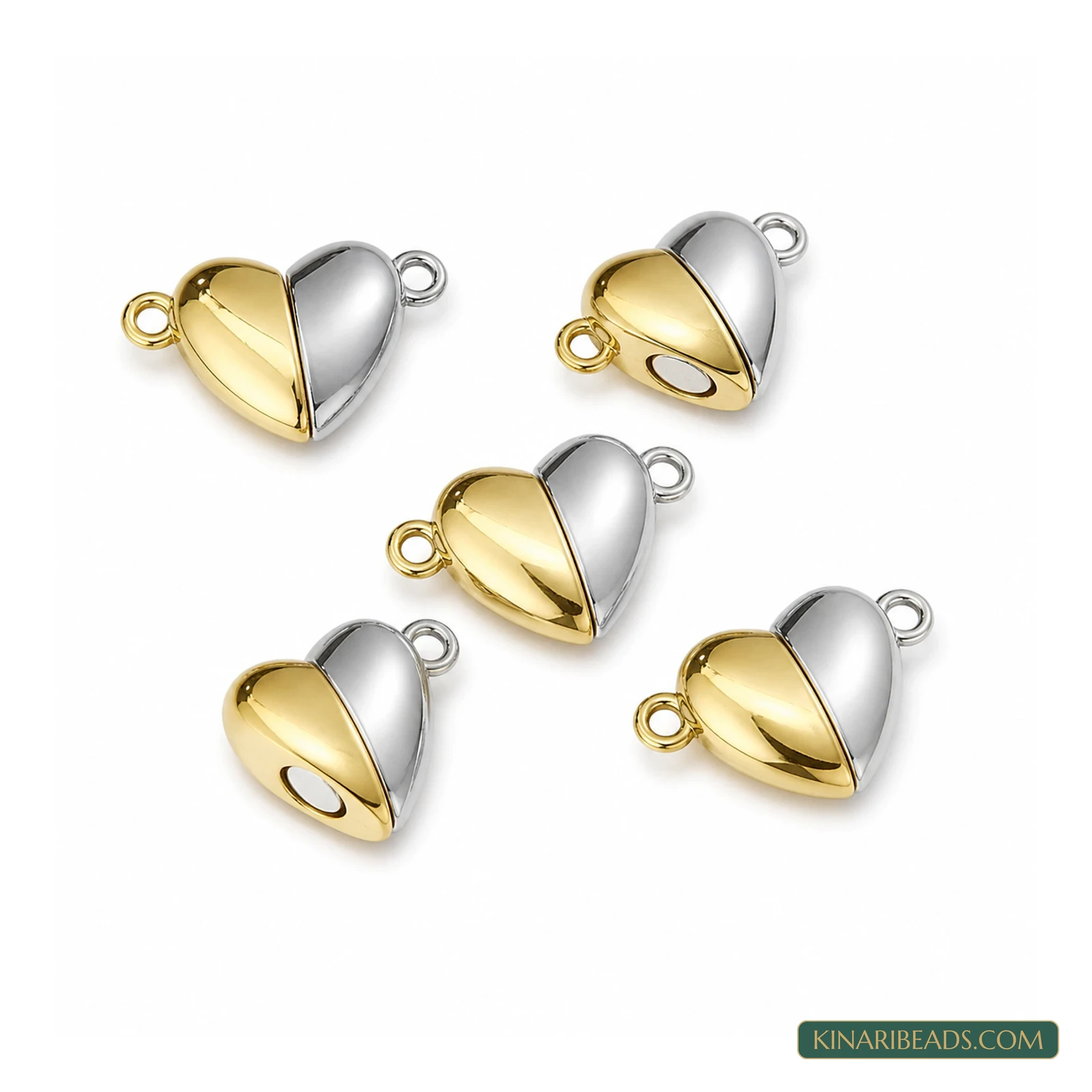 16X11mm Love Heart Magnetic Jewellery Clasp Connectors Silver-Tone & Gold-Tone – 5 Pcs