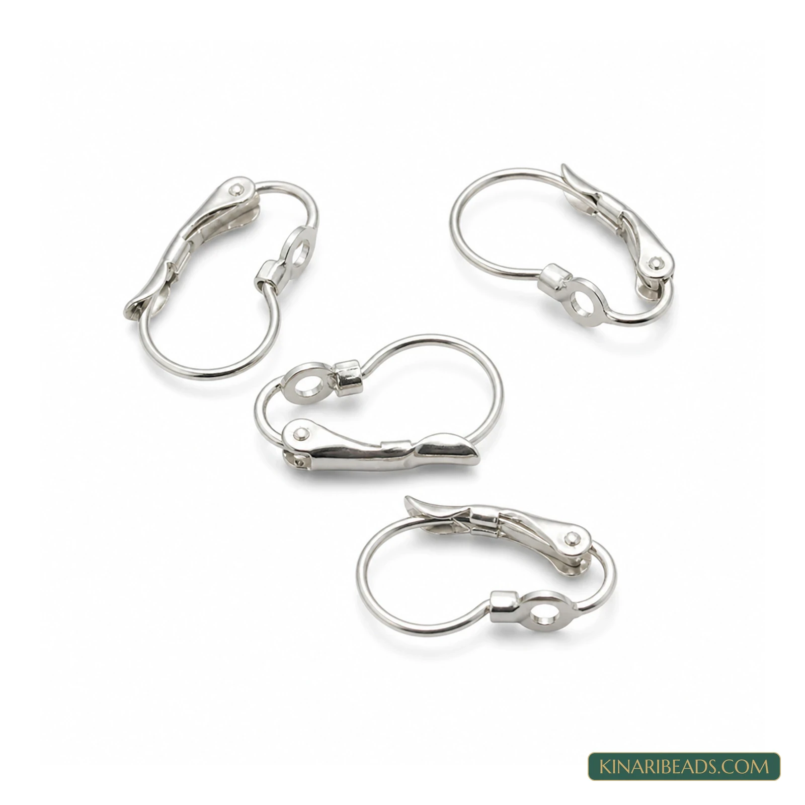 17x11mm Brass Earring Hooks – 4 Pack, Kinari Style EF111 - Silver colour