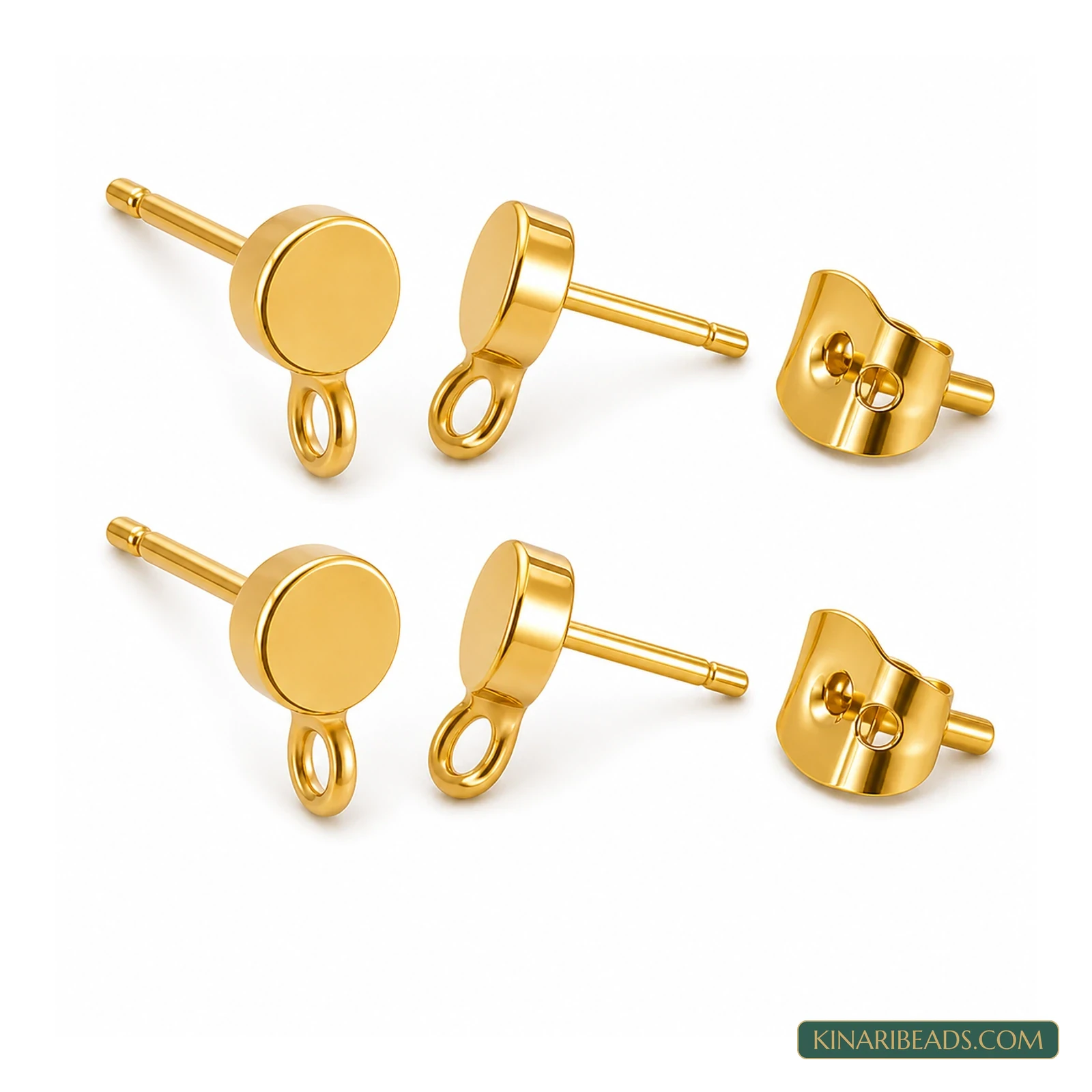 18K Gold-Plated Round Studs with Loops – 4mm, 2 Pairs