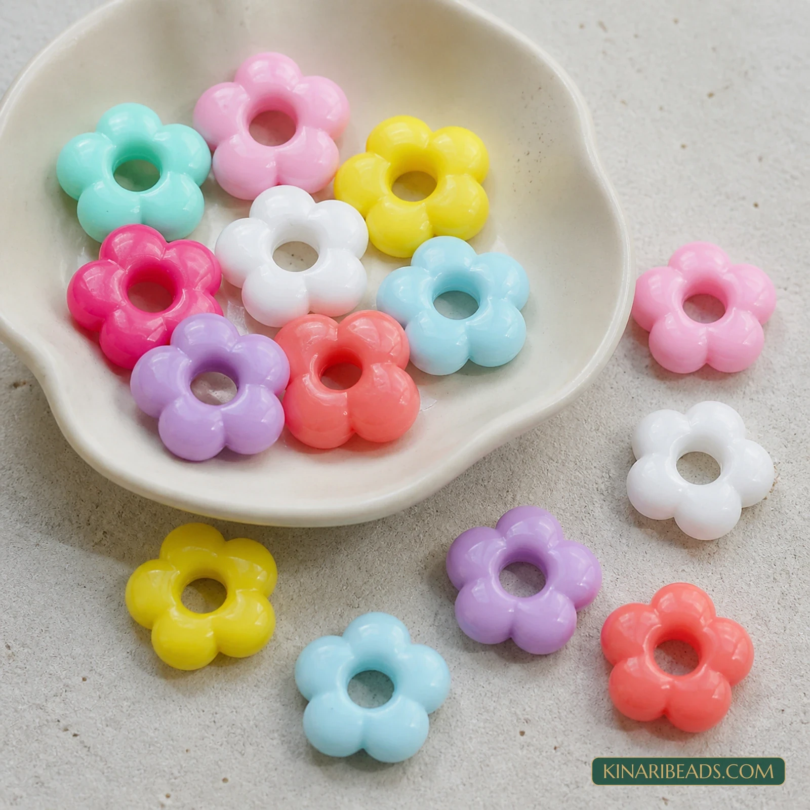 18mm Pastel Multicolour Open-Centre Flower Acrylic Beads - 100g (Approx. 120 Pcs) product image