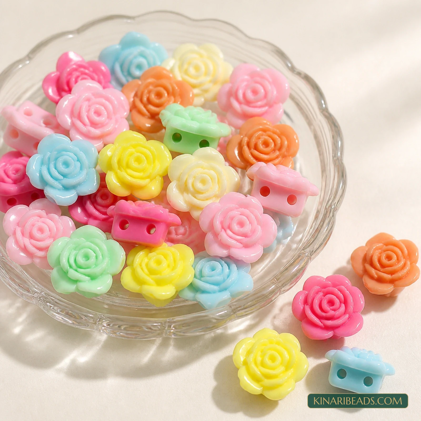 18mm Pastel Multicolour Rose Flower Acrylic Beads - 100g (Approx. 80 Pcs) product image