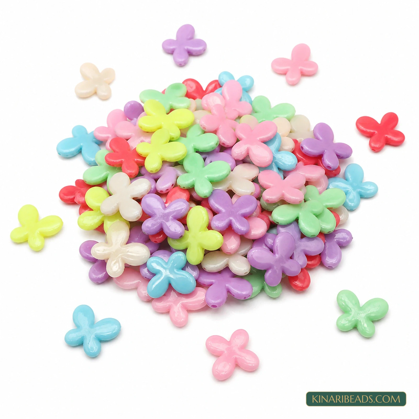 18x13mm Pastel Multicolour Smooth Butterfly Acrylic Beads - 100g (Approx. 150 Pcs)