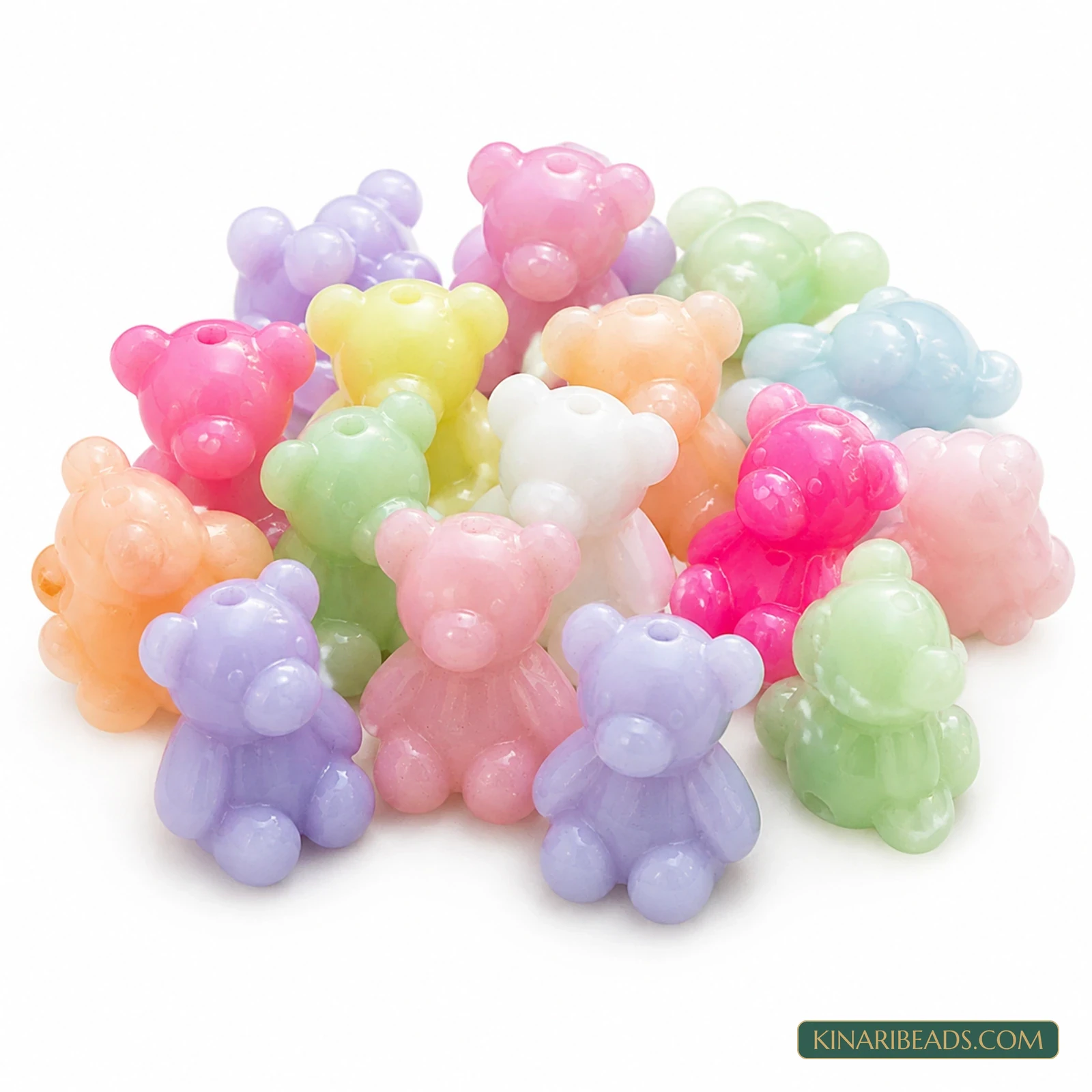 18x15mm Pastel Multicolour Teddy Bear Acrylic Beads - 100g (Approx. 60 Pcs)