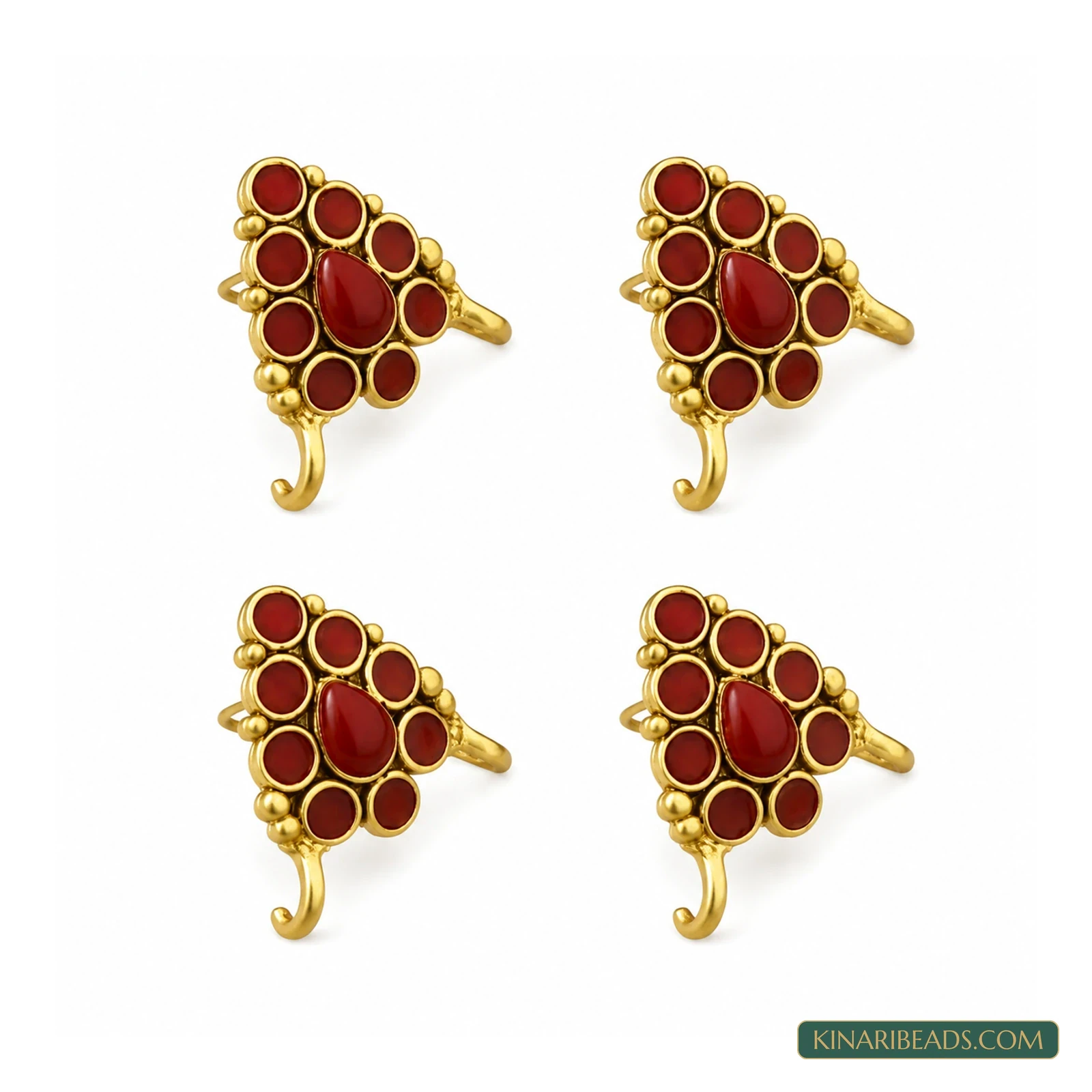 18x19mm German Silver Meenakari Earring Components Red – 4 Pack, Kinari Style EF92