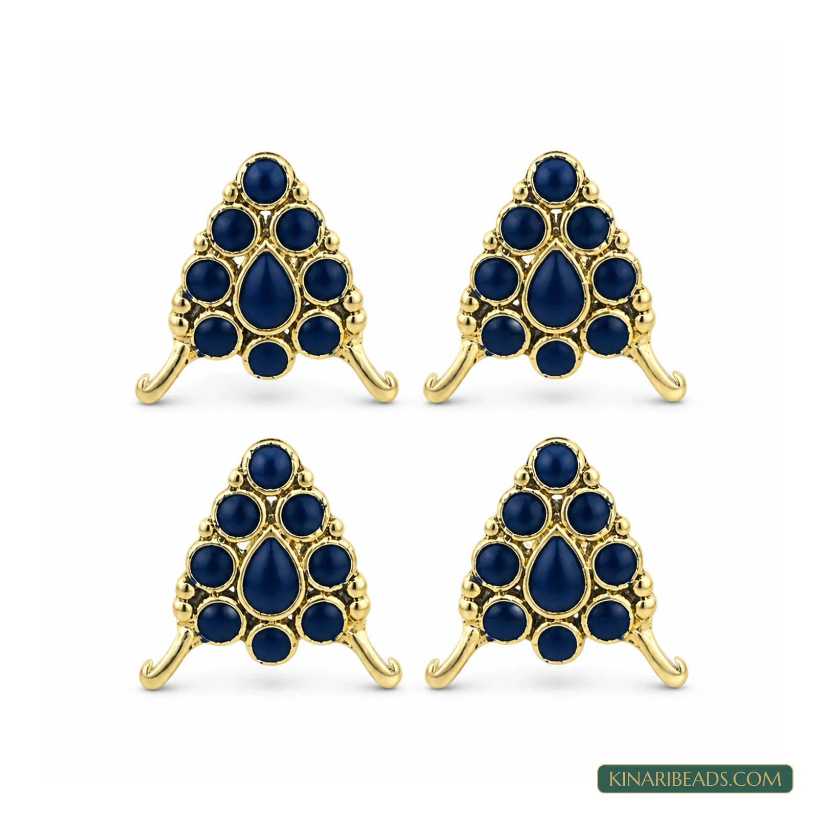 18x19mm German Silver Meenakari Earring ComponentsBlue – 4 Pack, Kinari Style EF95