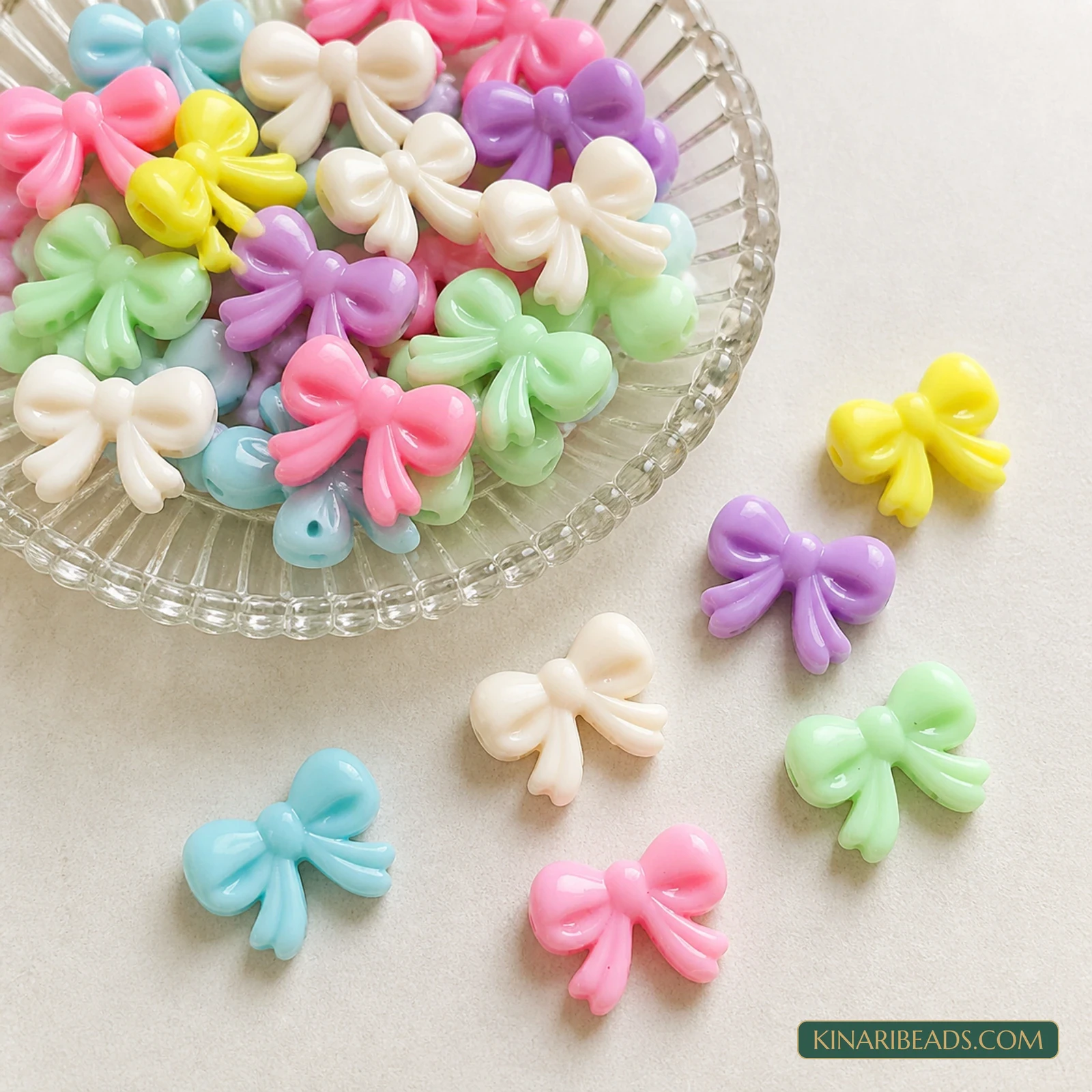 19x15mm Pastel Multicolour Bow-Shaped Acrylic Beads - 100g (Approx. 120 Pcs) product image