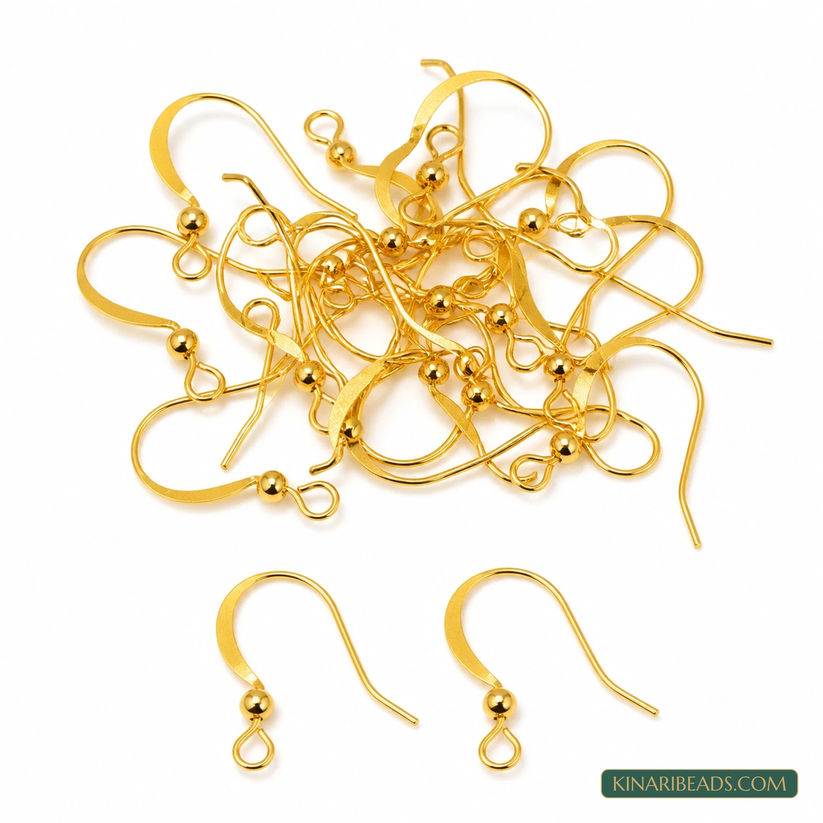 19x18mm Flat Brass Ear Wire Hooks - Golden & Silver, 20 Pcs - Golden colour