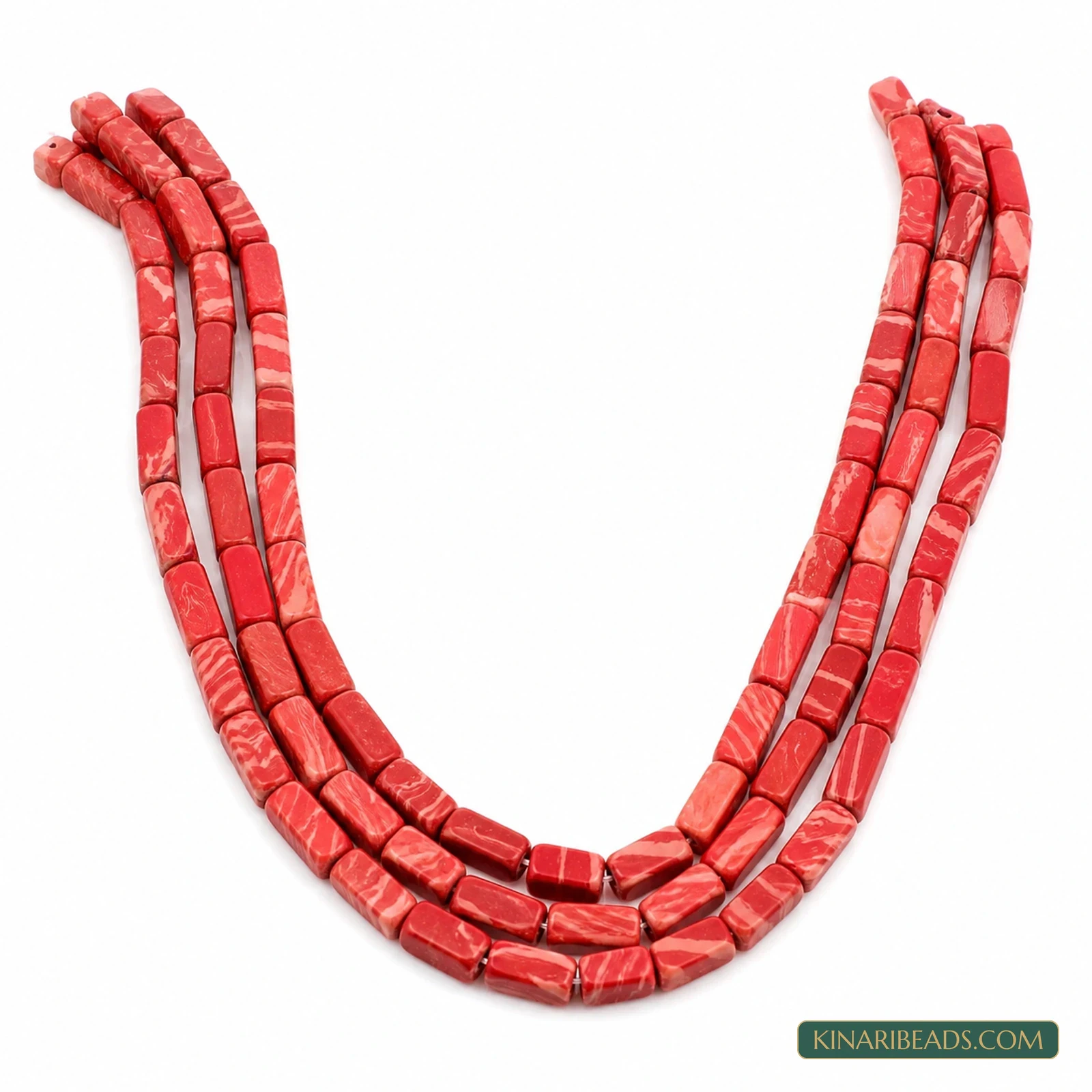 2 Strings 4×12mm Red Rectangle Semiprecious Howlite Beads
