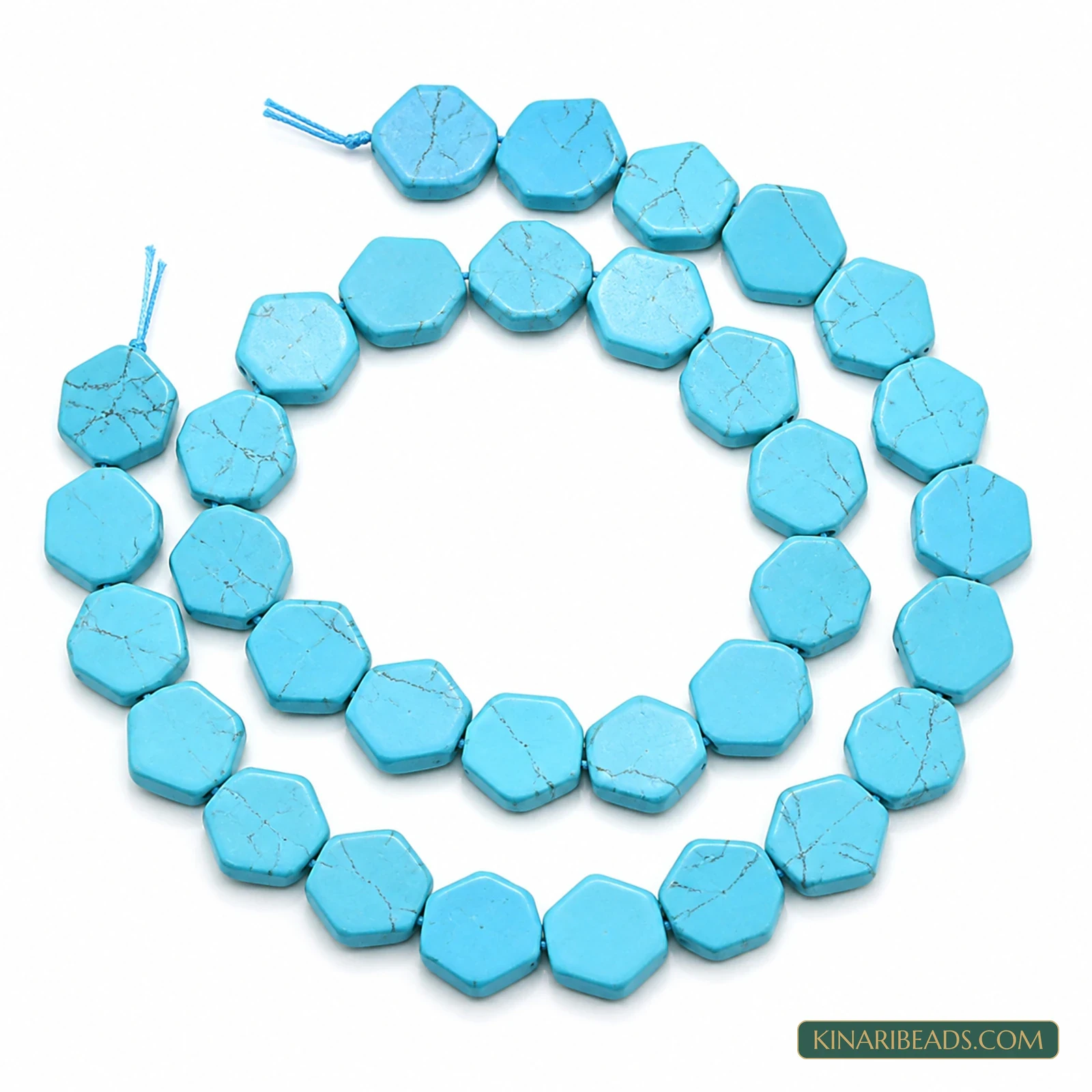 2 Strings 9×2mm Turquoise Hexagonal Semiprecious Howlite Beads