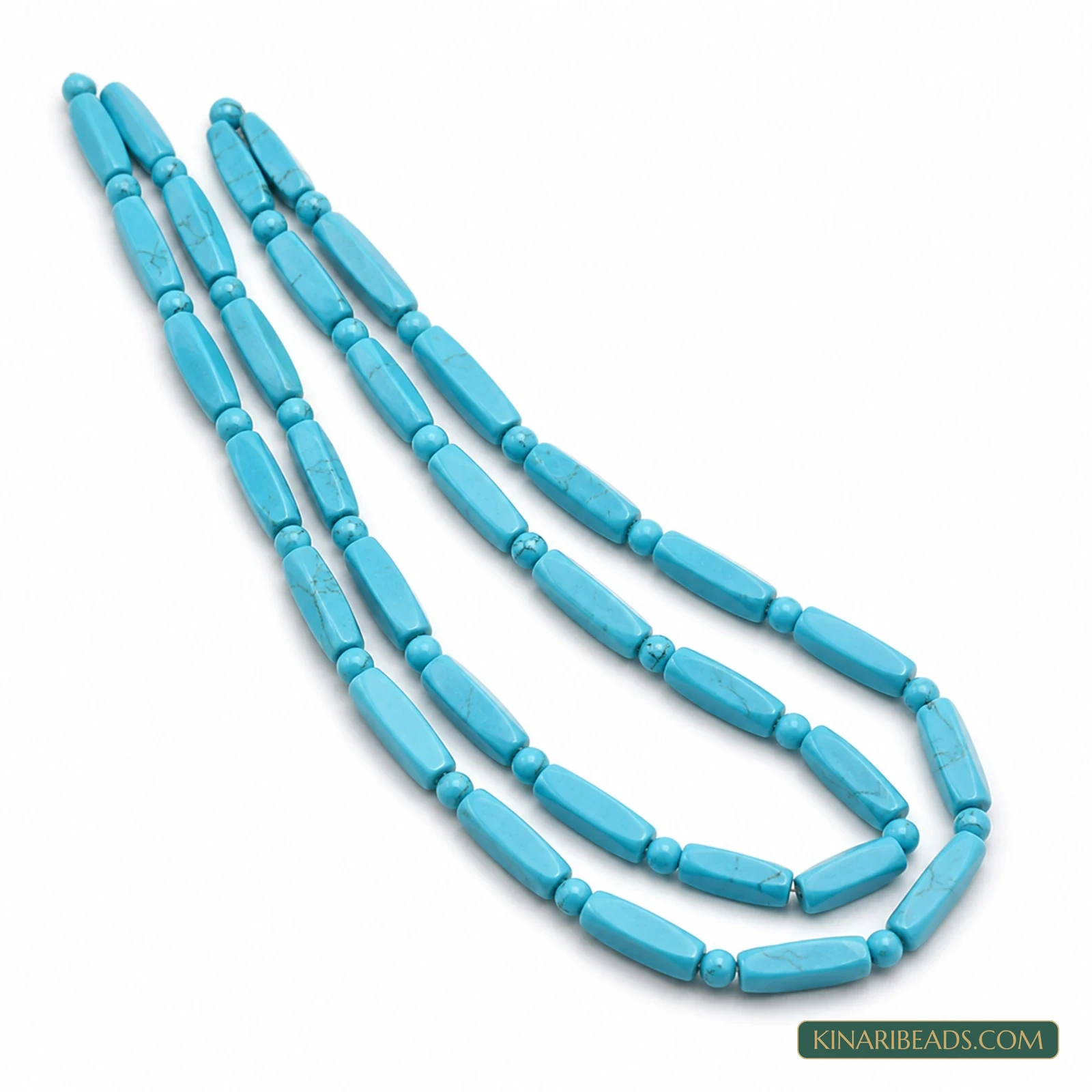 2 Strings Turquoise Round & Tube Semiprecious Howlite Beads