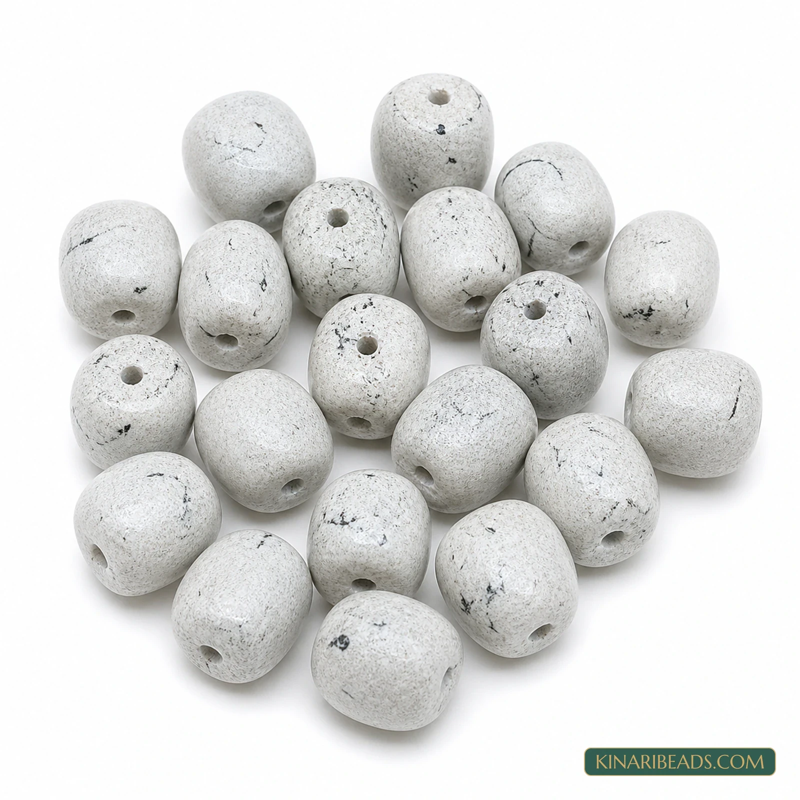 20 Pcs 16×14mm–19×17mm White Synthetic Howlite Beads - White colour