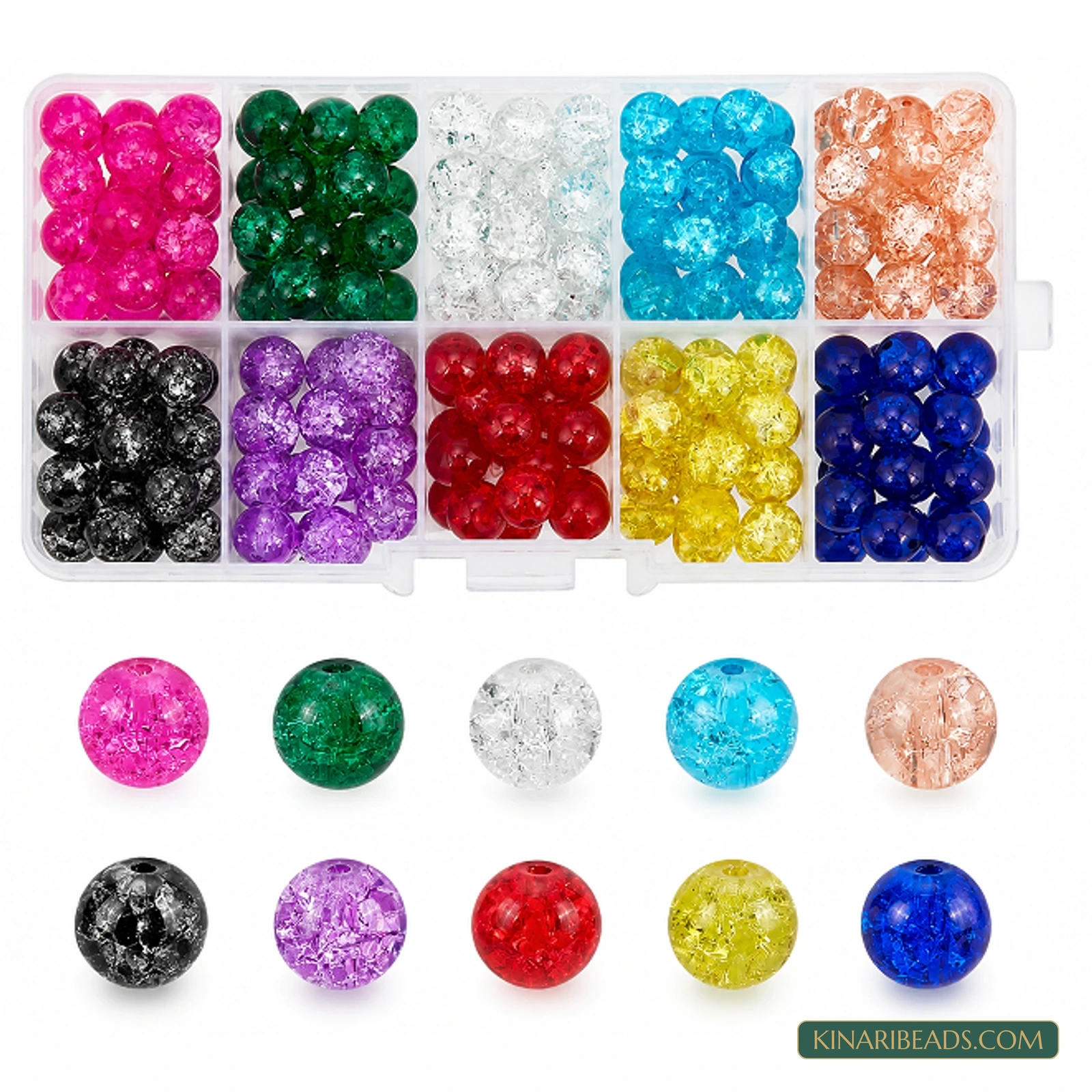 200-Piece 8mm Crackle Acrylic Beads Kit – 10 Colours