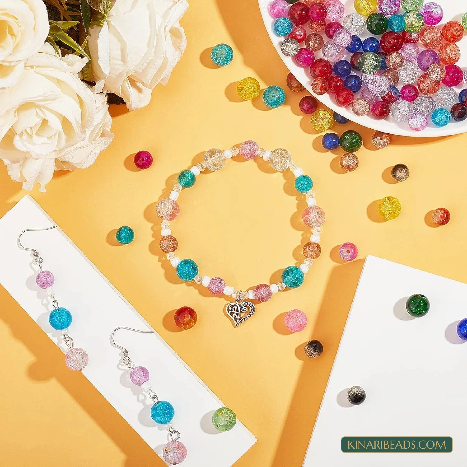 200-Piece 8mm Crackle Acrylic Beads Kit – 10 Colours product image