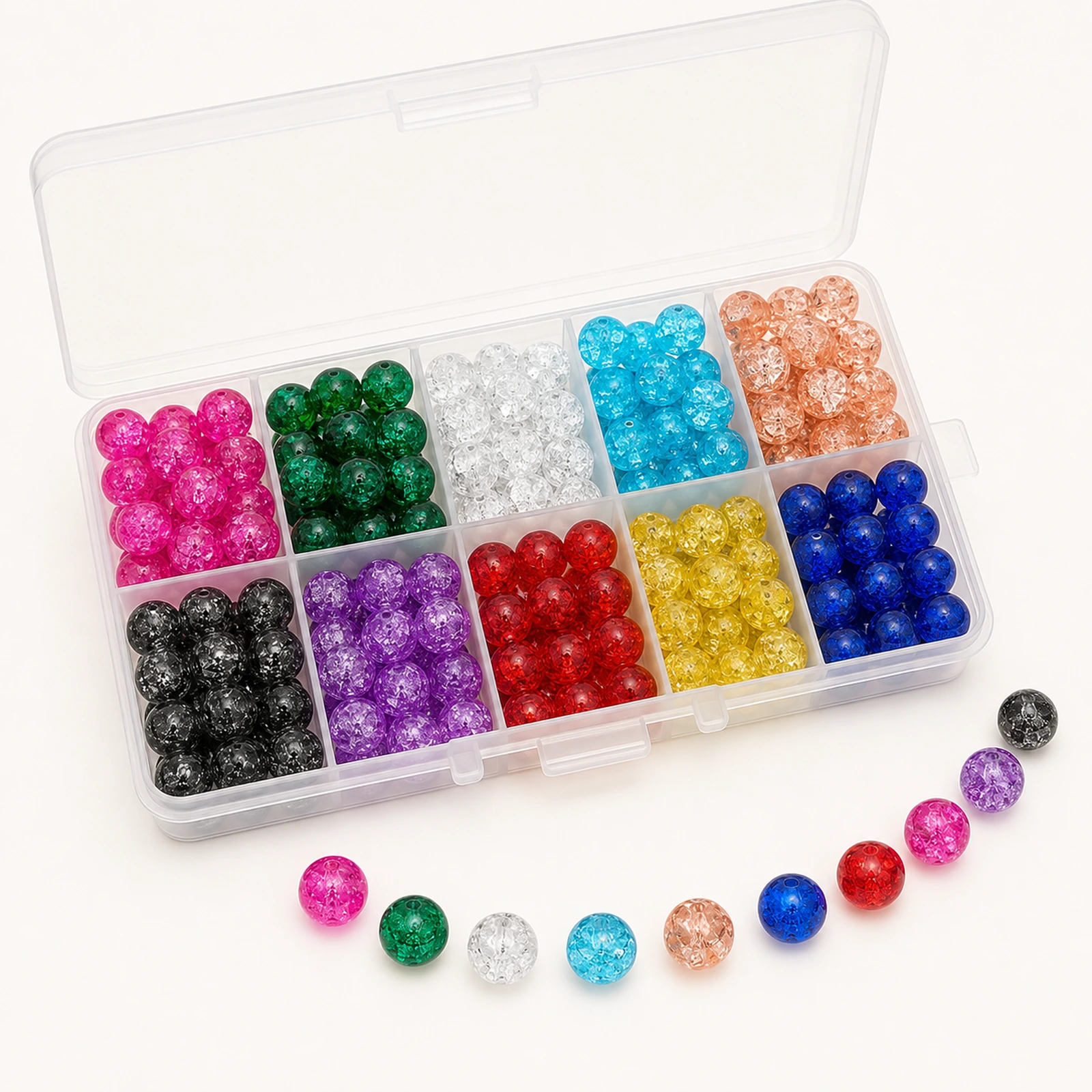 200-Piece 8mm Crackle Acrylic Beads Kit – 10 Colours