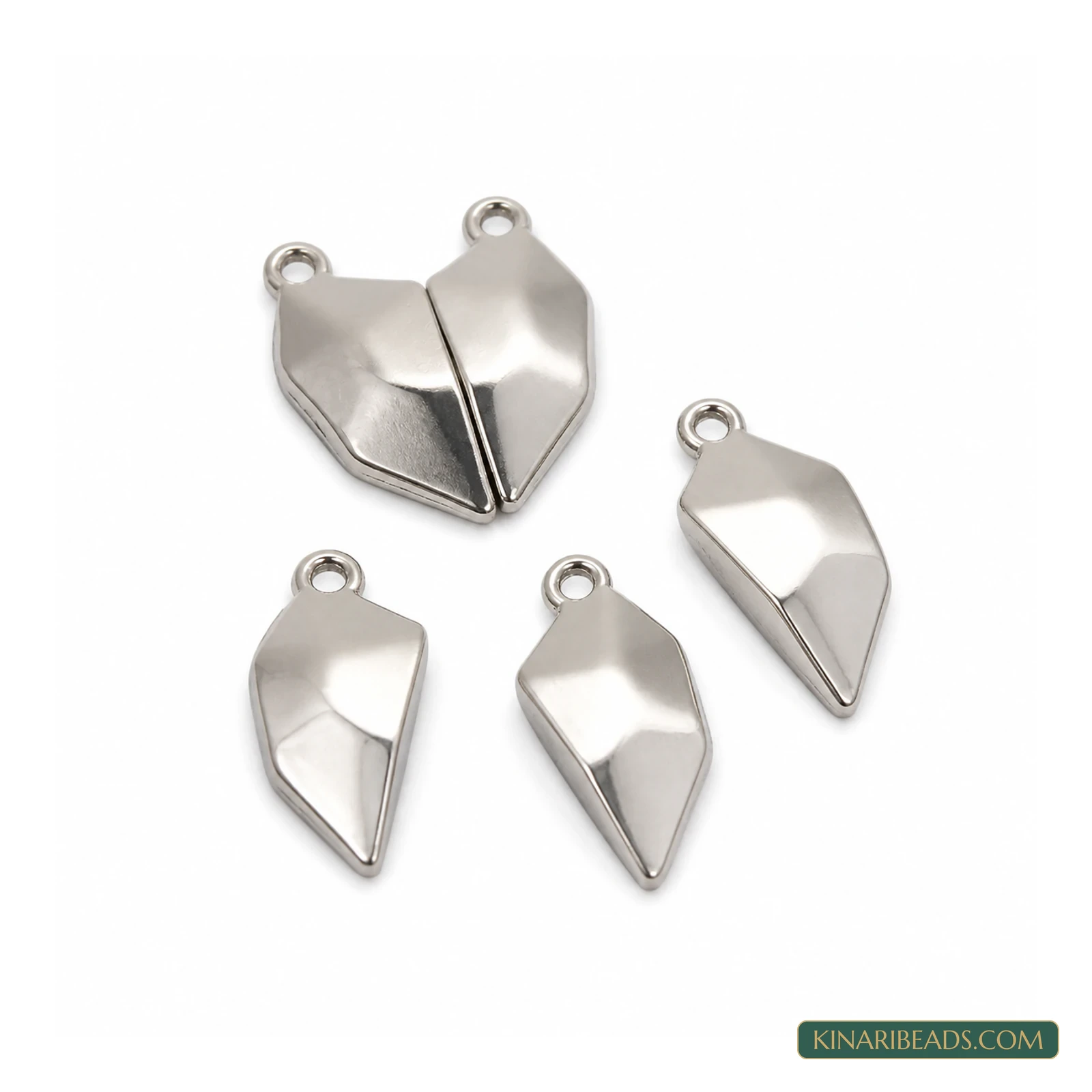 20x17mm Geometric Heart Couple Magnetic Jewellery Clasp Connectors – 5 Pcs - Silver colour